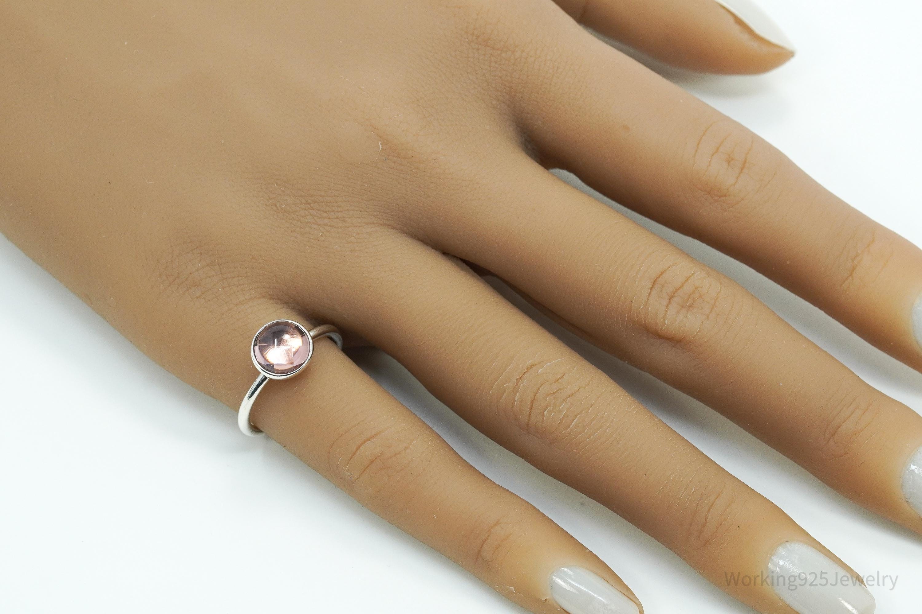 Pandora Retired Blush Pink Crystal Sterling Silver Ring - Size 6