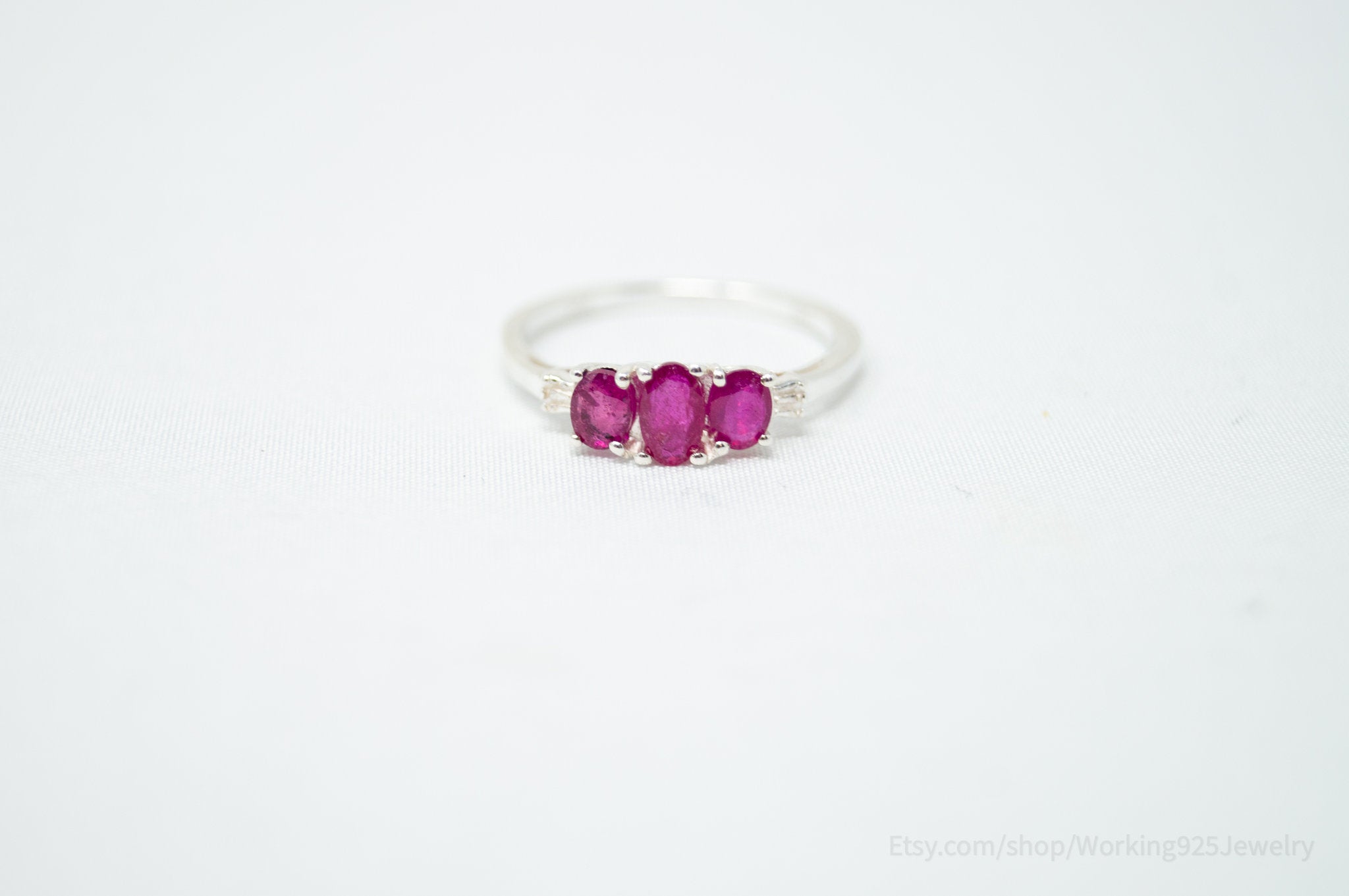 Vintage Art Deco Style Red Ruby Sterling Silver Statement Ring - Size 5