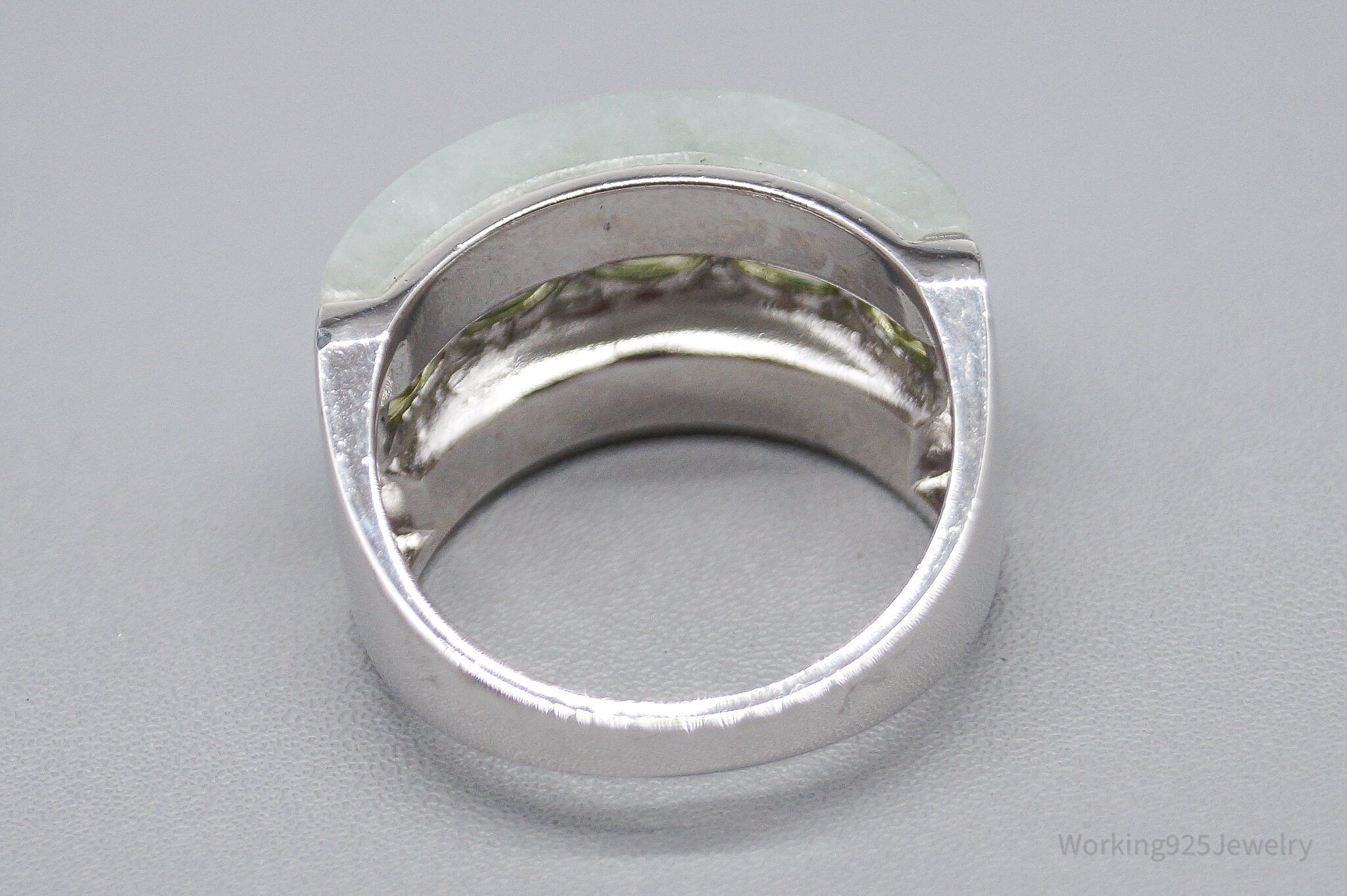 Green Jade & Peridot Sterling Silver Ring - Size 6.75