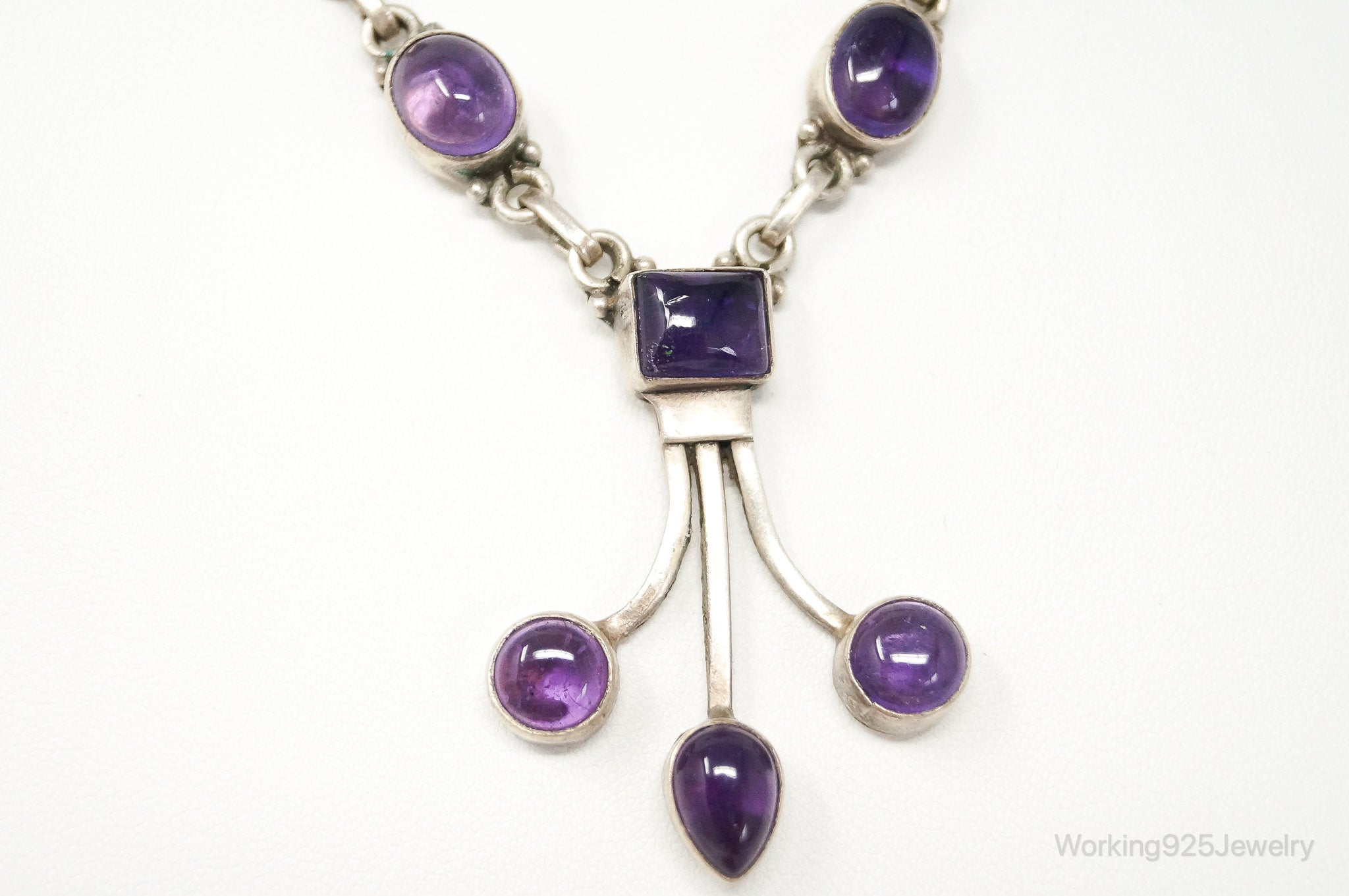 Vintage Purple Amethyst Modernist Sterling Silver Necklace