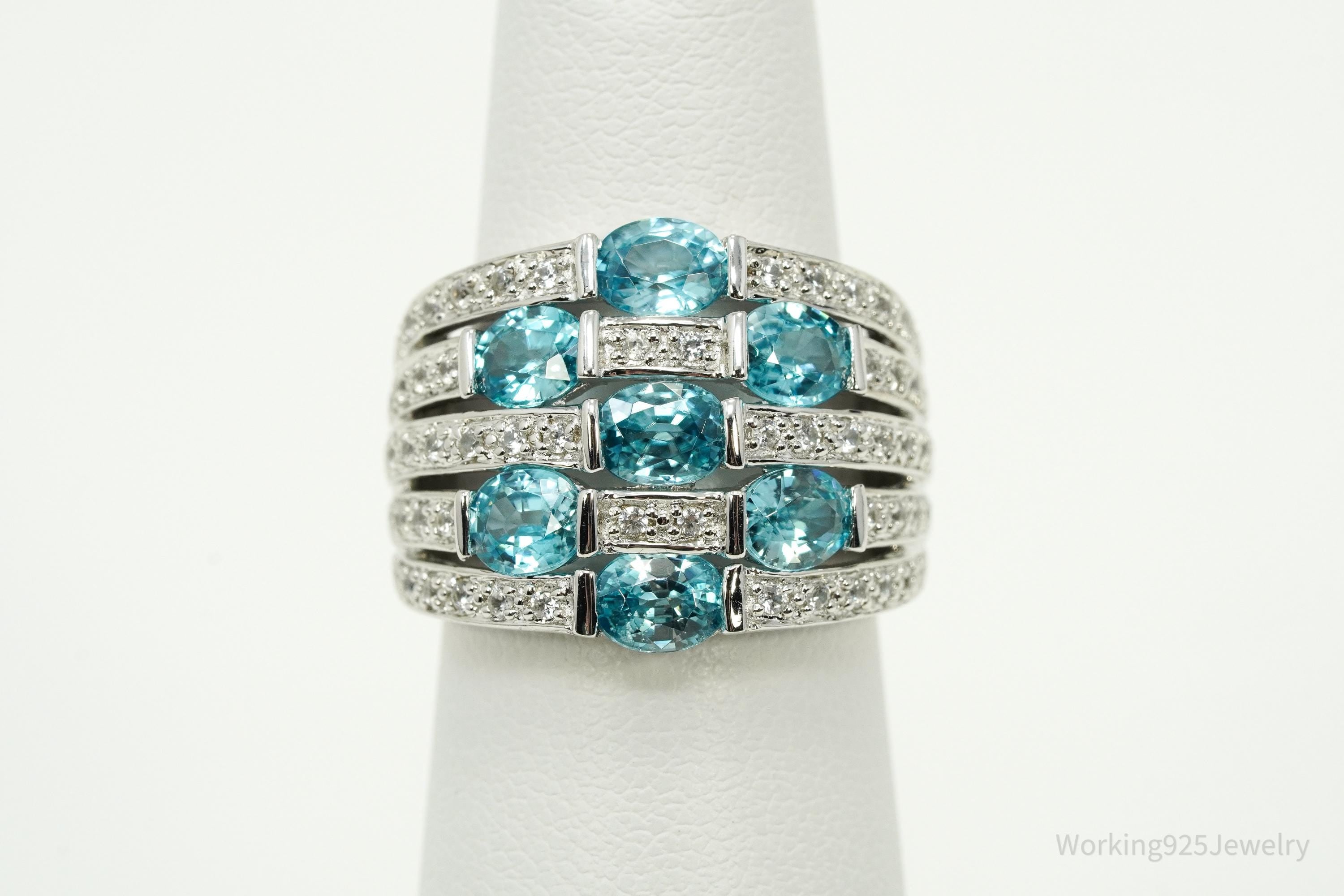 Blue & White Topaz Sterling Silver Ring - Size 5.25