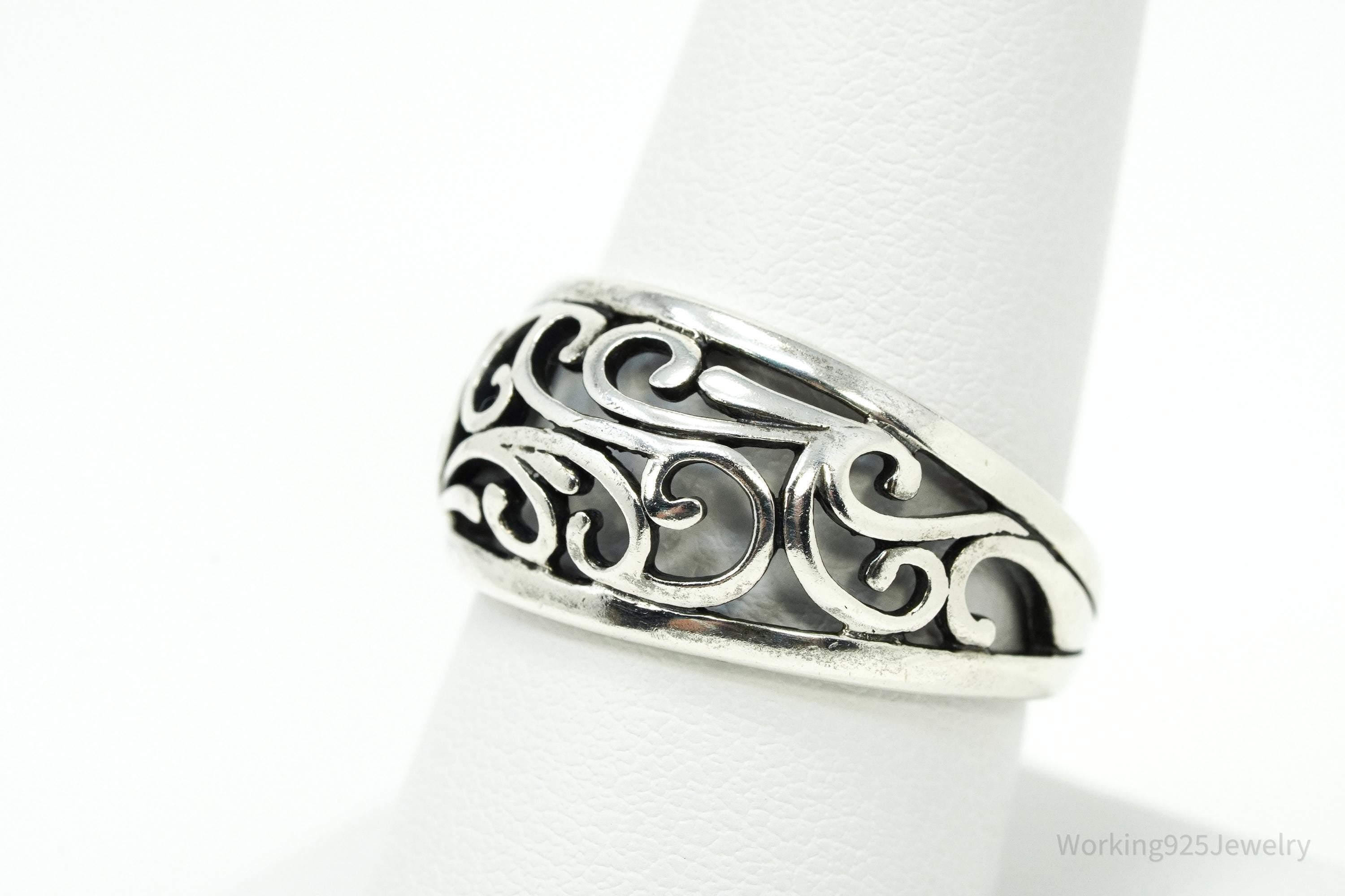 Vintage Wave Swirls Sterling Silver Ring - Size 8.75