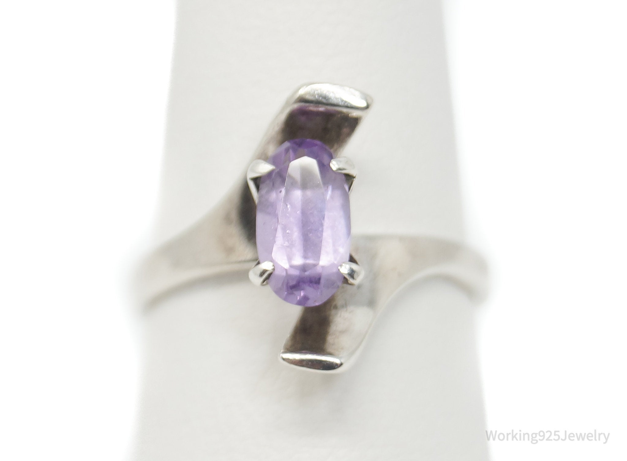 Vintage Mexico Designer Amethyst Sterling Silver Abstract Ring - Sz 6.5