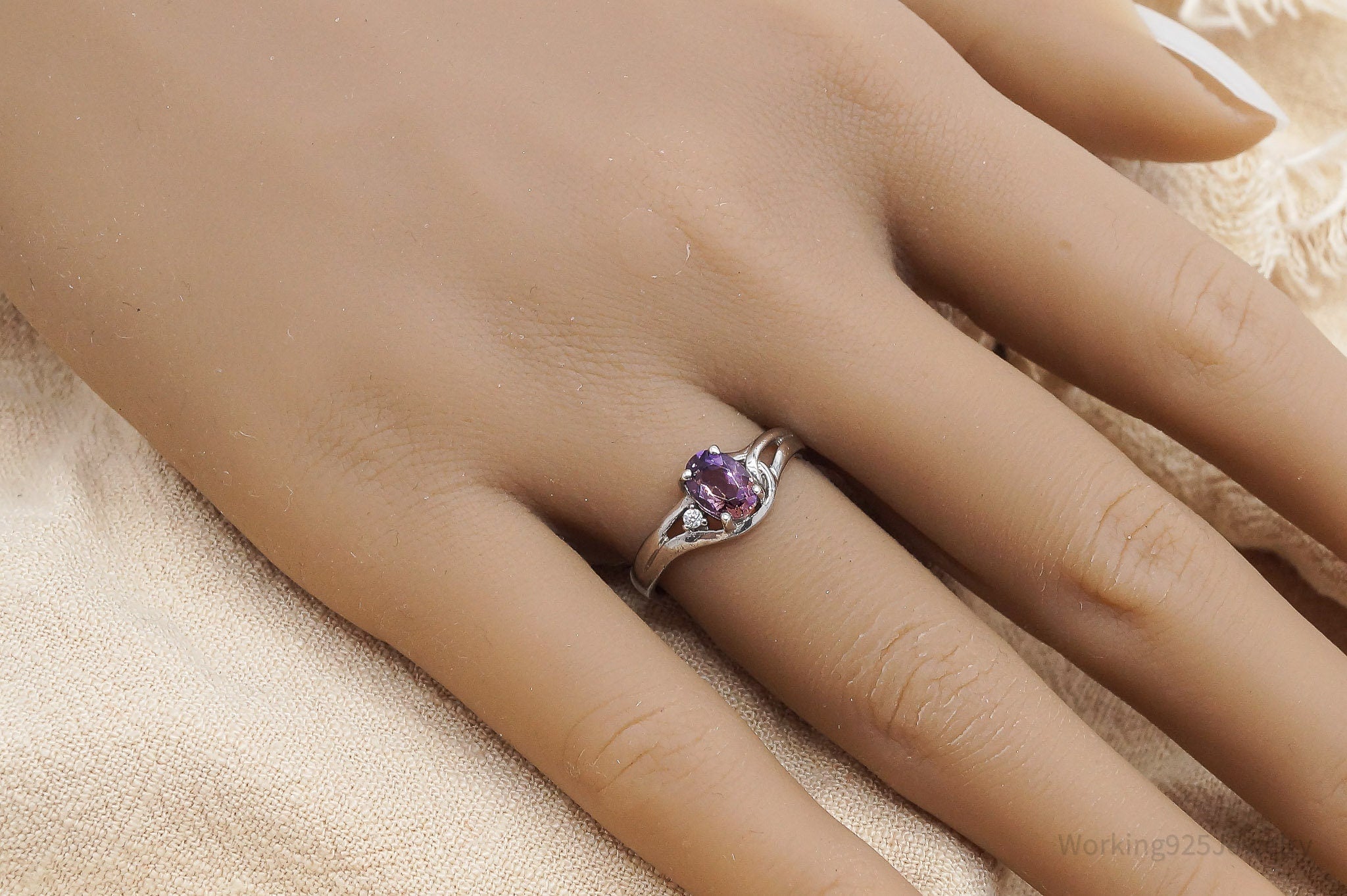Vintage Amethyst Cubic Zirconia Sterling Silver Ring - Size 7