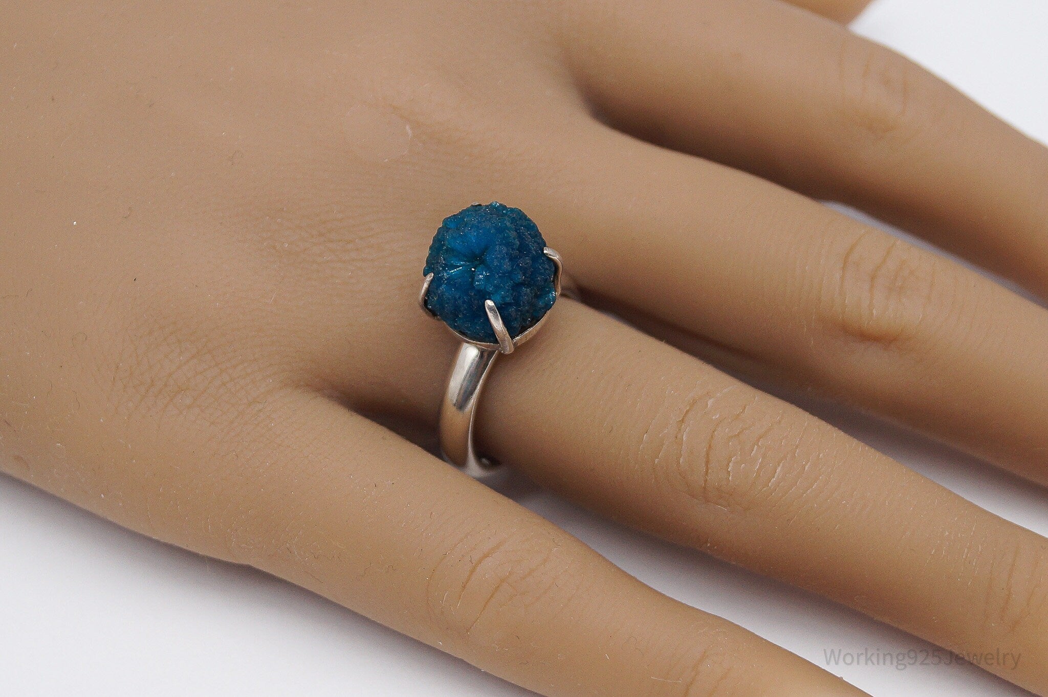 VTG Designer Koe Modernist Style Raw Cavansite Sterling Silver Ring - Size 7.75