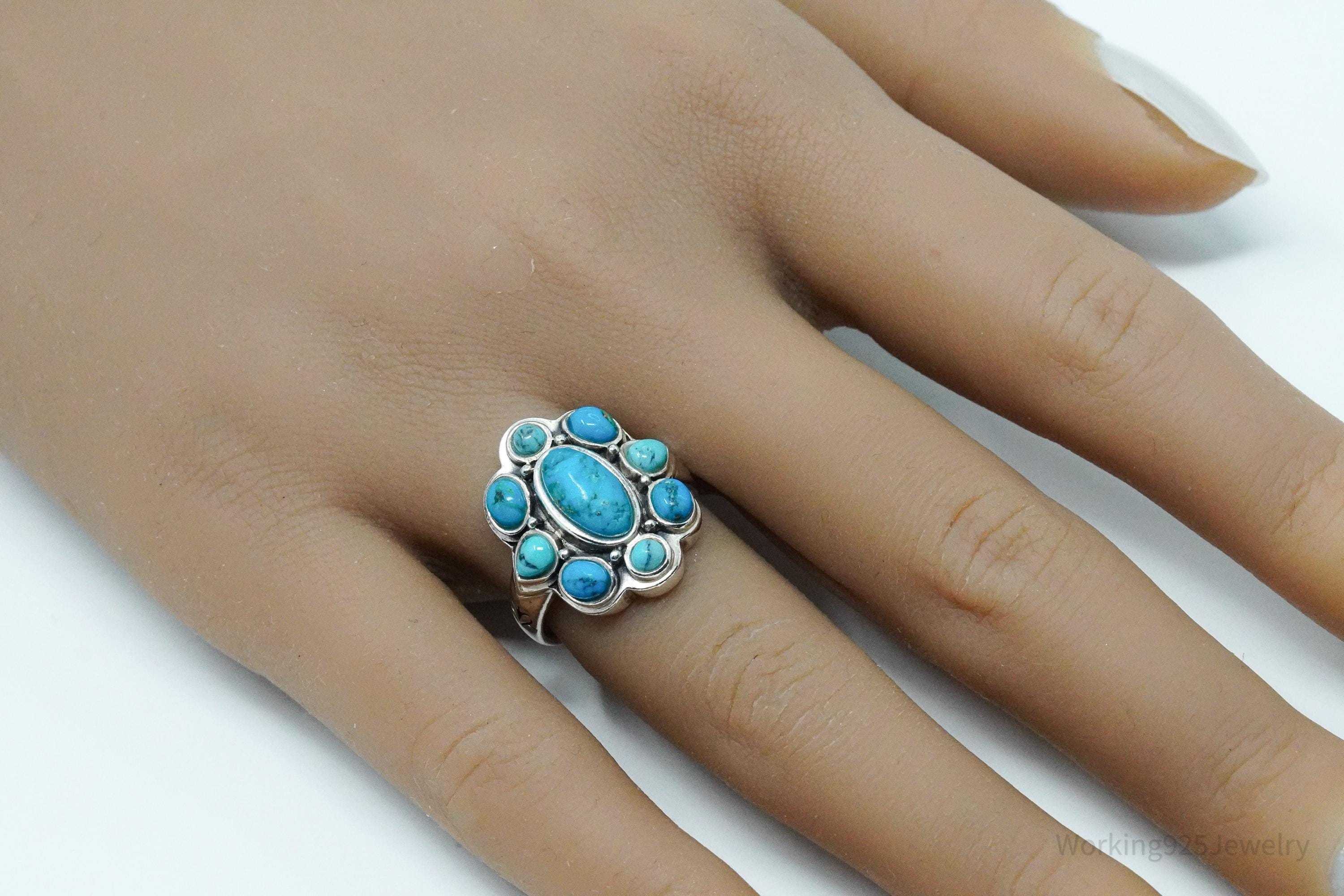 Vintage BGE Turquoise Inlay Flower Sterling Silver Ring - Size 7