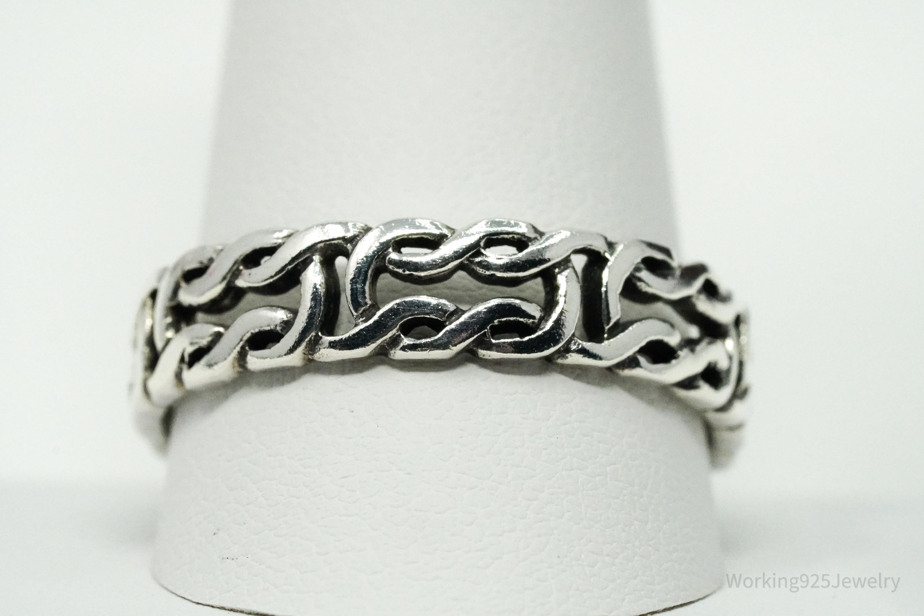 Vintage Celtic Knot Design Sterling Silver Band Ring - Size 13