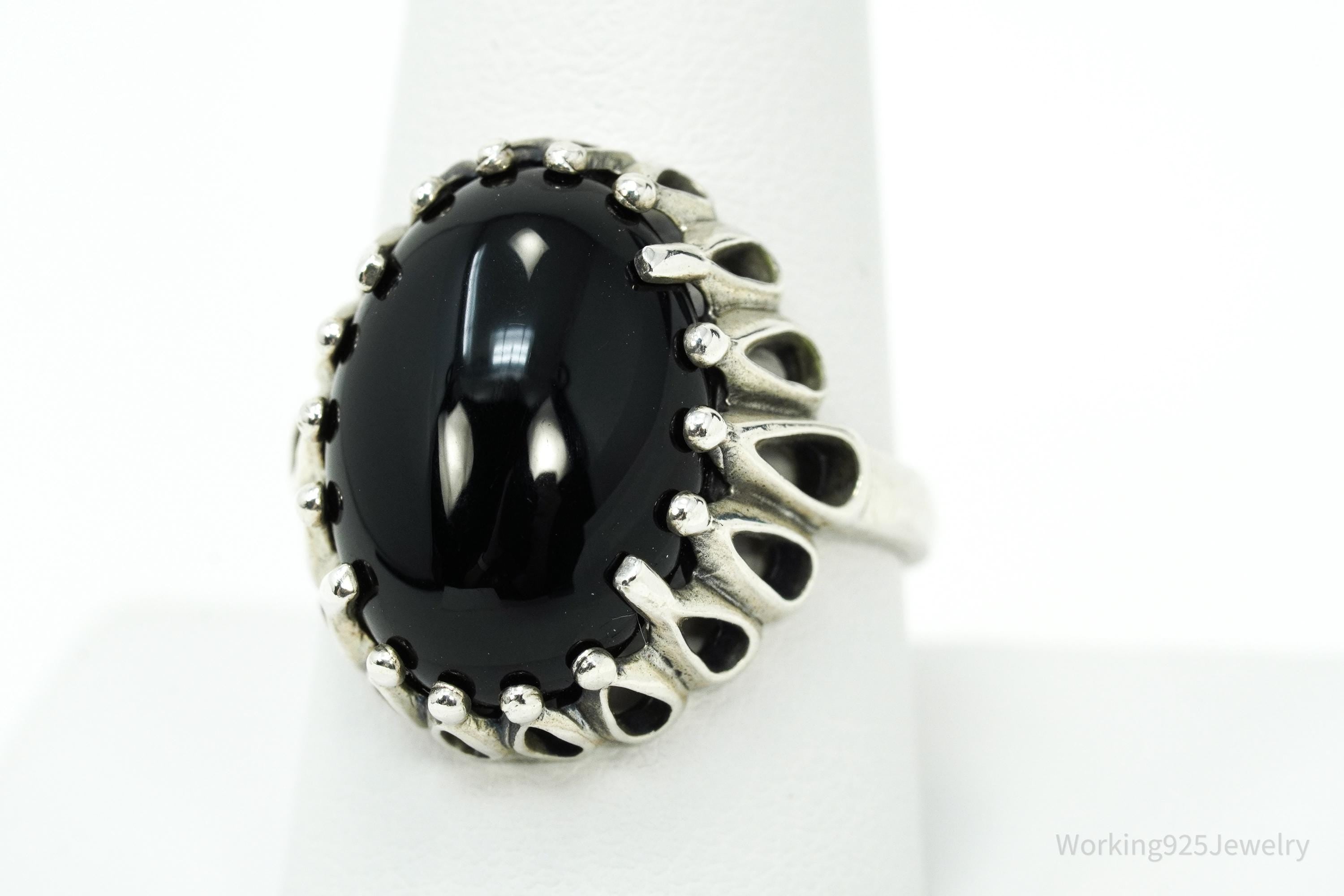 Vintage Designer Kabana Black Onyx Sterling Silver Ring - Size 9.25