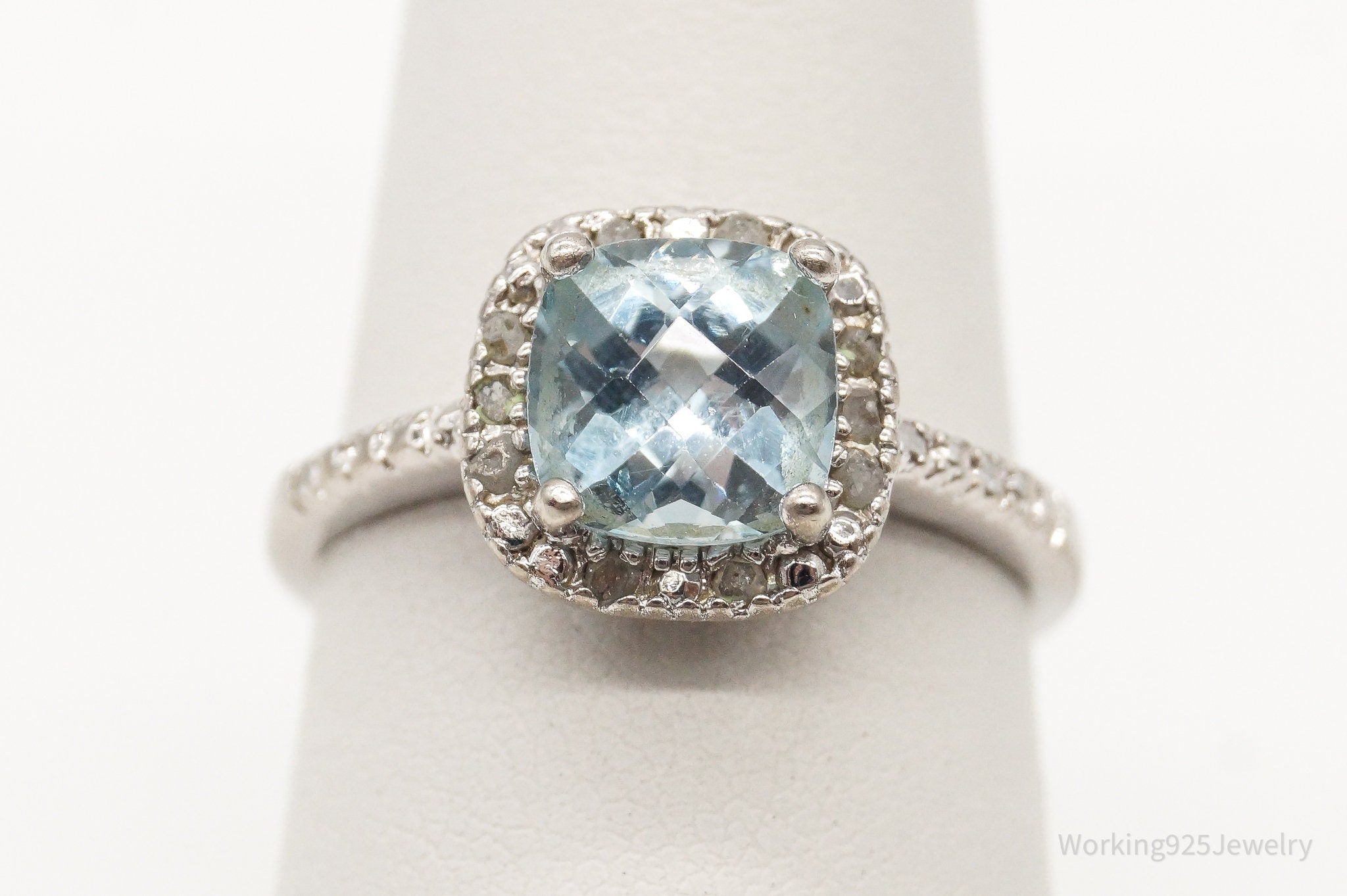 Vintage Designer DBJ Blue Topaz Diamond Sterling Silver Ring - Size 7