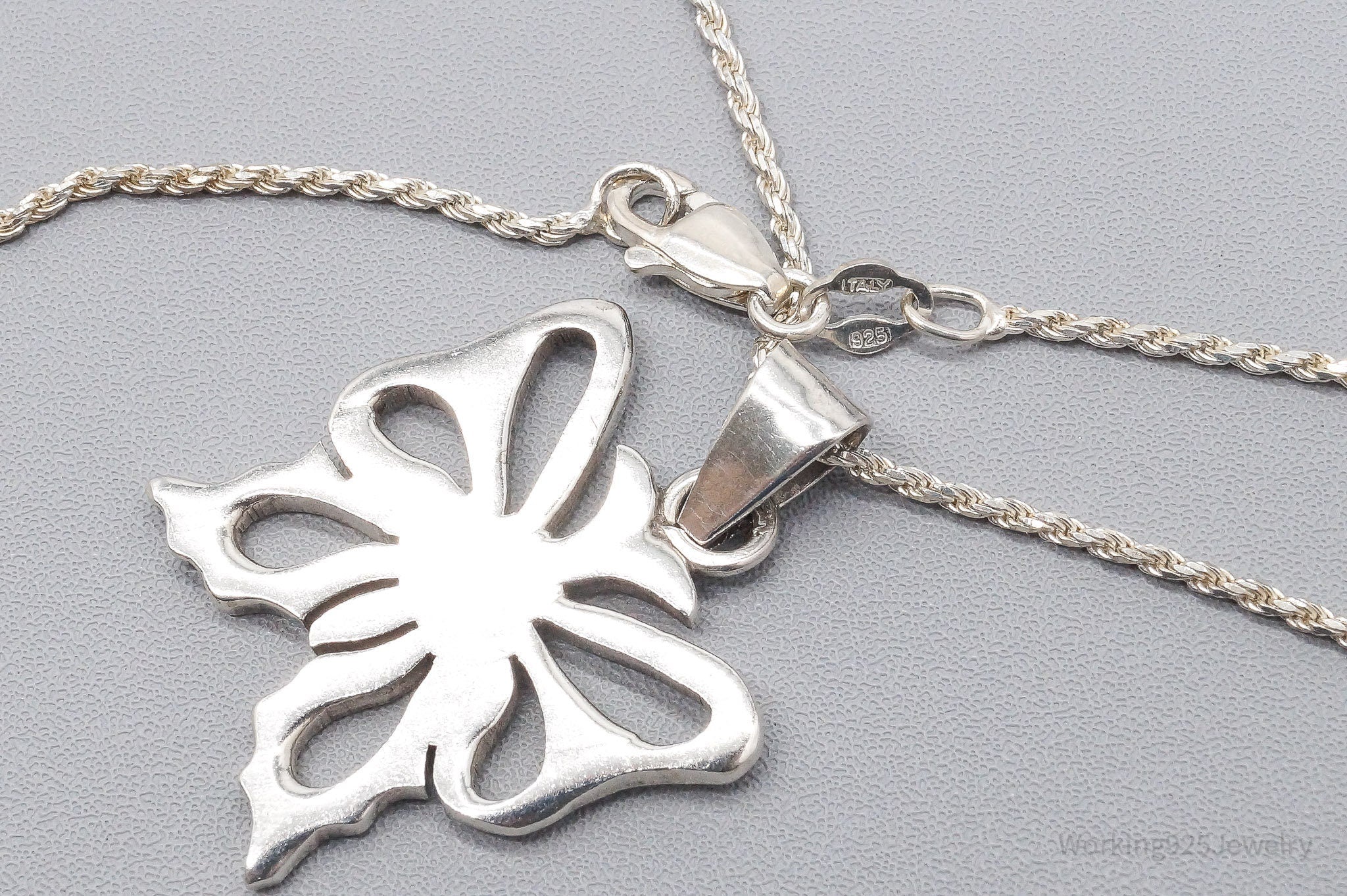 Vintage Butterfly Sterling Silver Necklace 24"