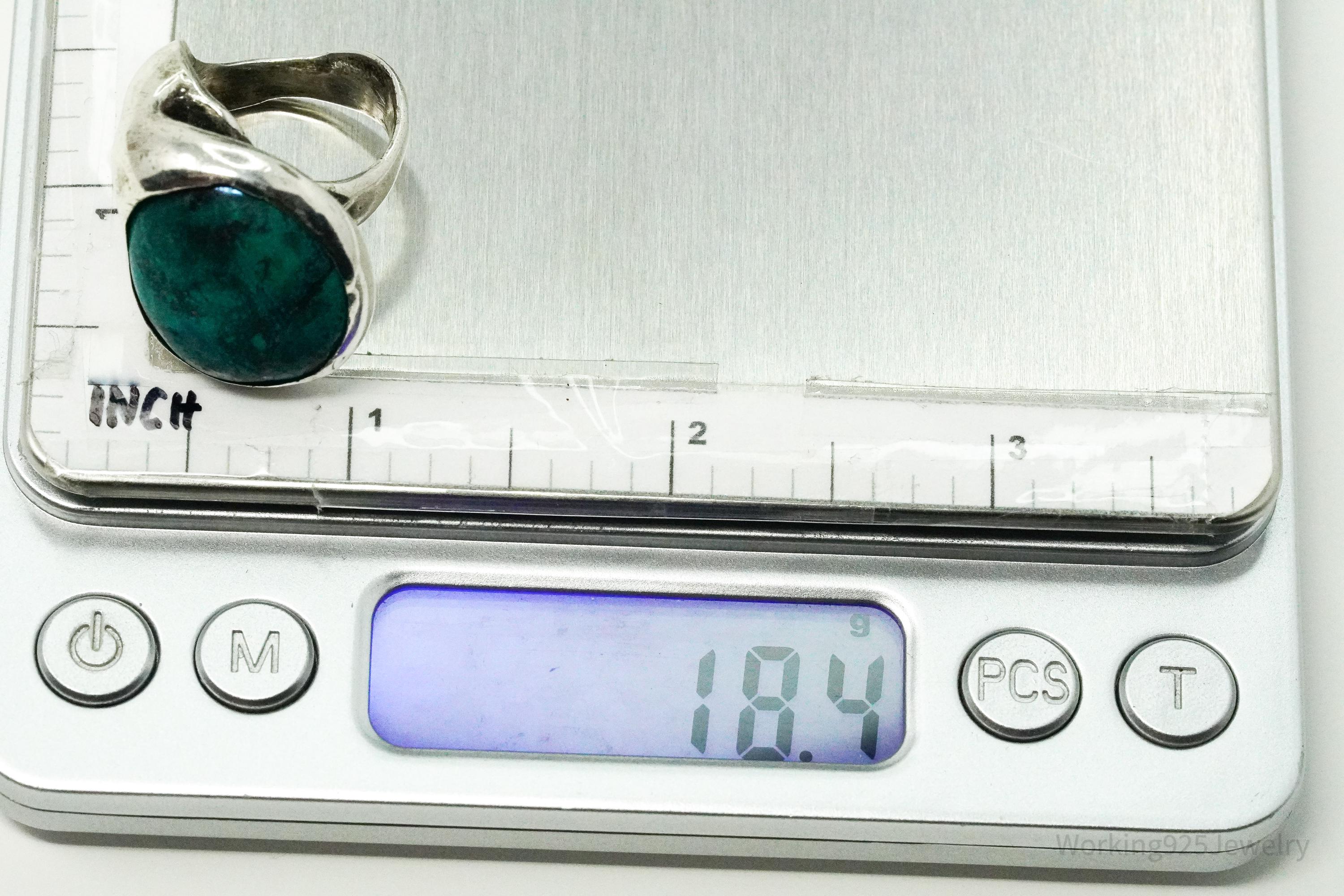 Vintage Azurite Malachite Modernist Style Silver Ring - Size 6.5