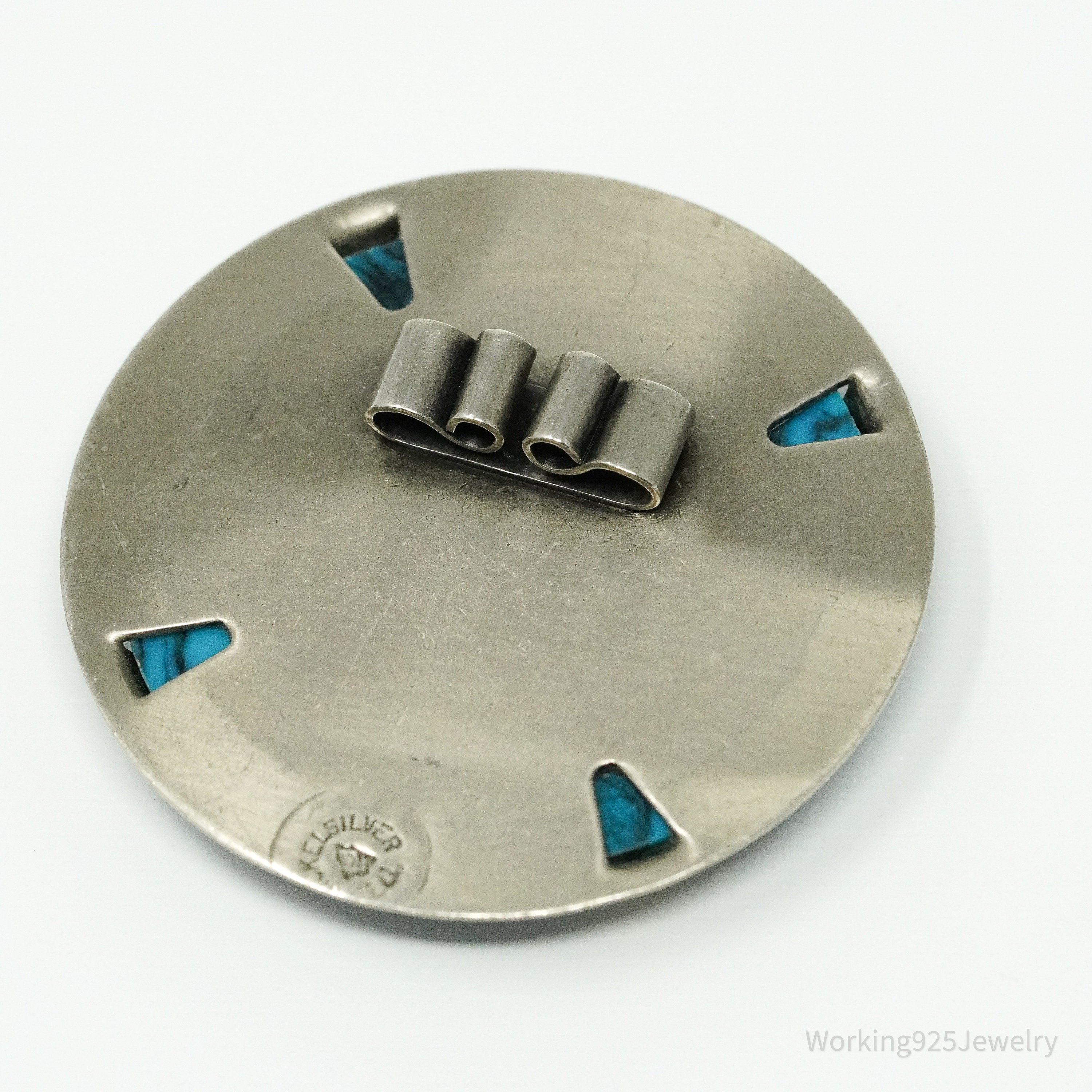 Vintage Bell Trading Post Turquoise Nickel Silver Bolo Tie Pendant