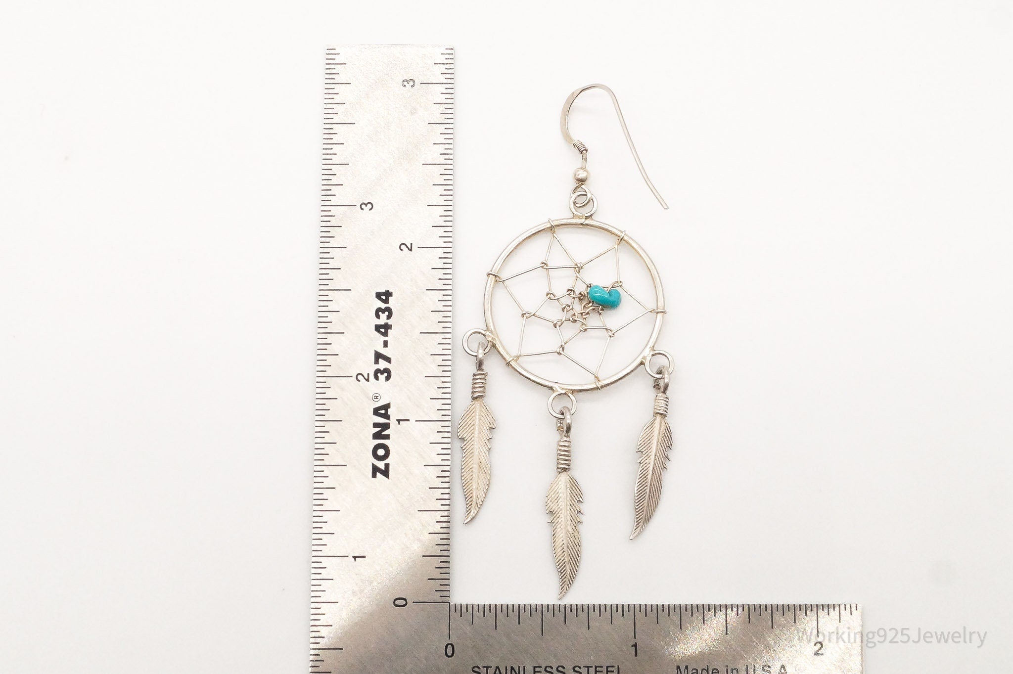 Vintage Native American Turquoise Dream Catcher Sterling Silver Earrings