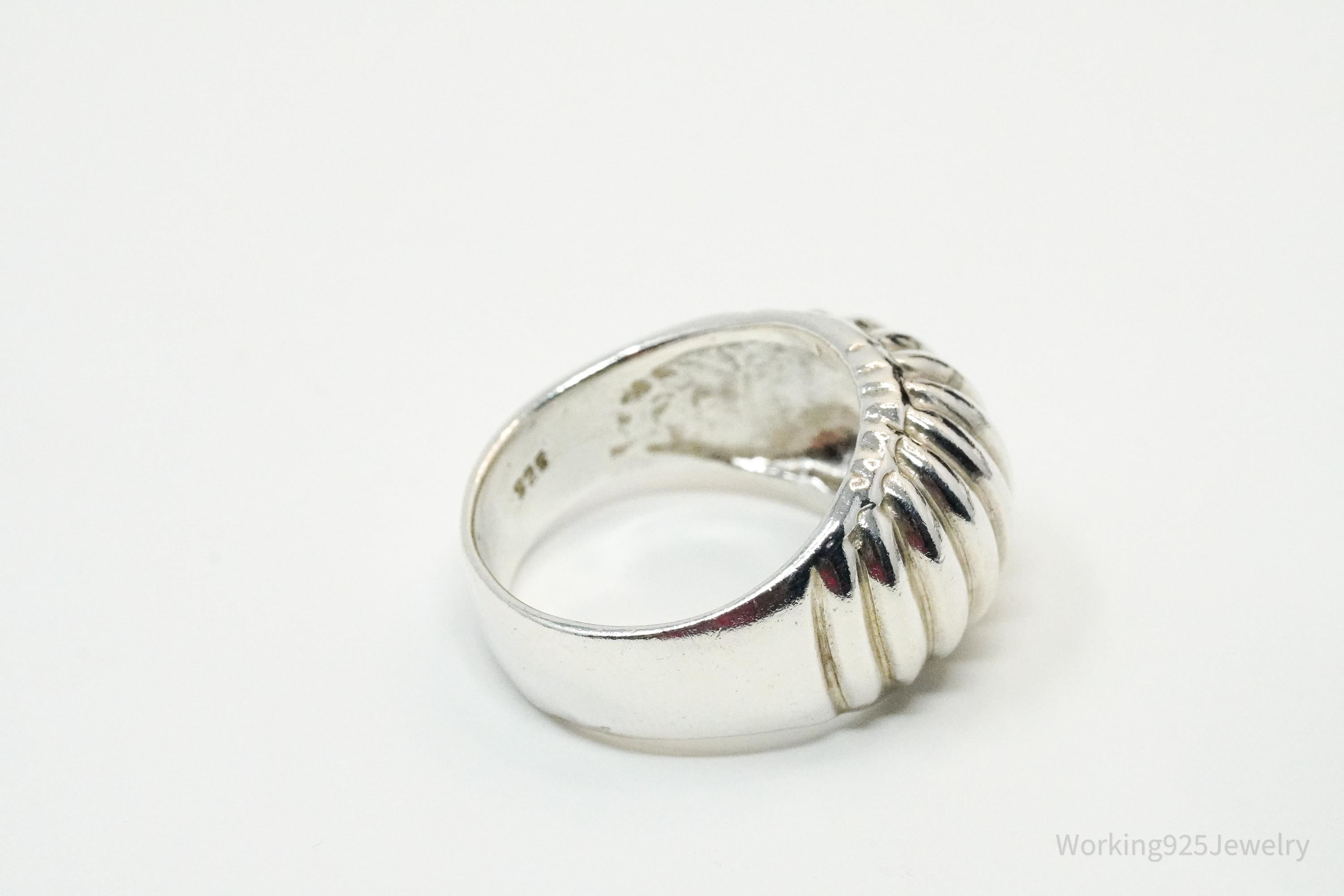 Vintage Puffy Ribbed Style Sterling Silver Ring - Size 7