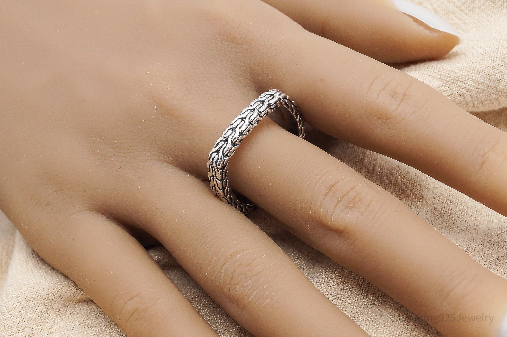 Vintage Dragon Snake Weave Style Byzantine Sterling Silver Band Ring - Size 11.5