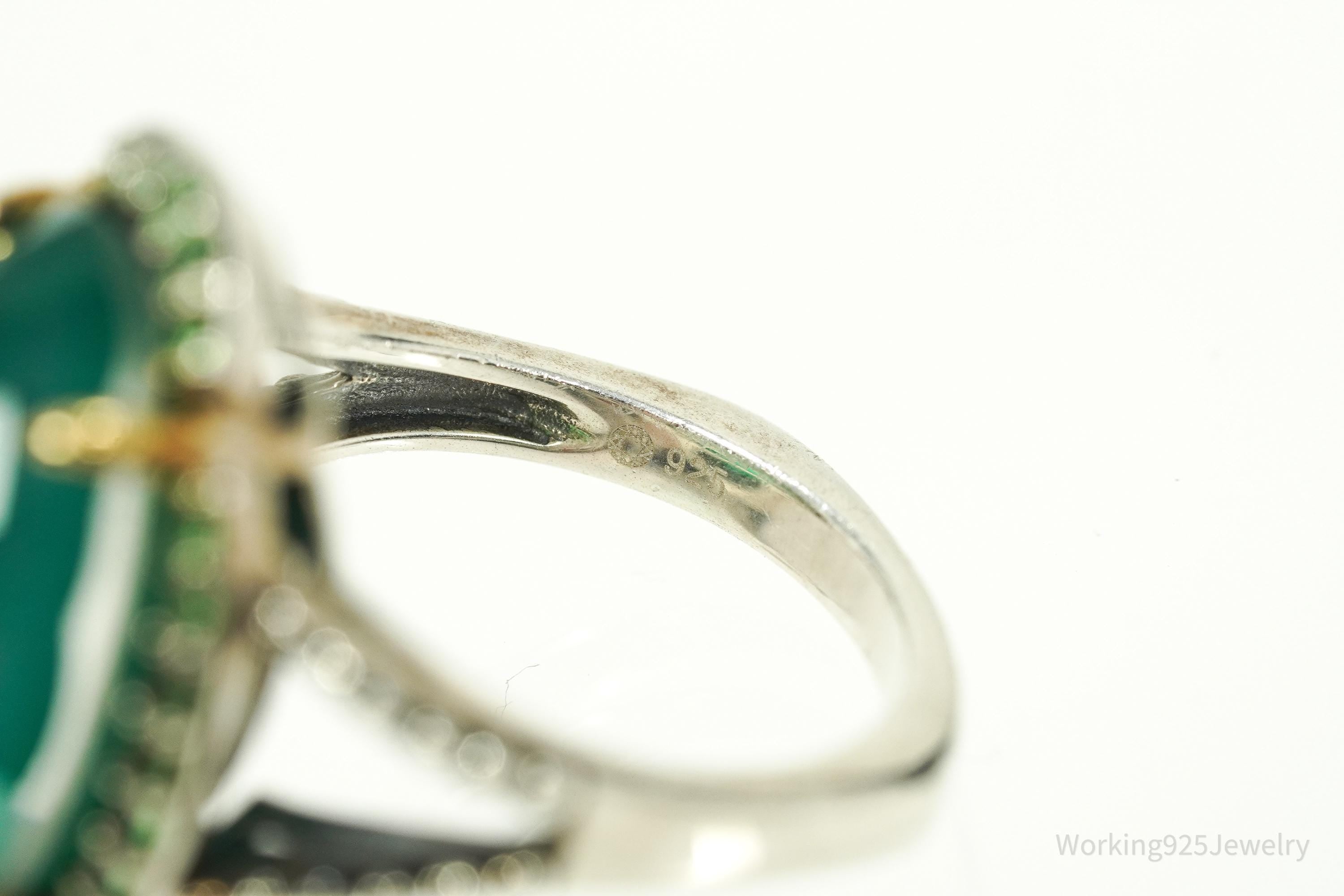 Vintage Green Chrysoprase & Peridot Gold Vermeil Sterling Silver Ring - Size 7