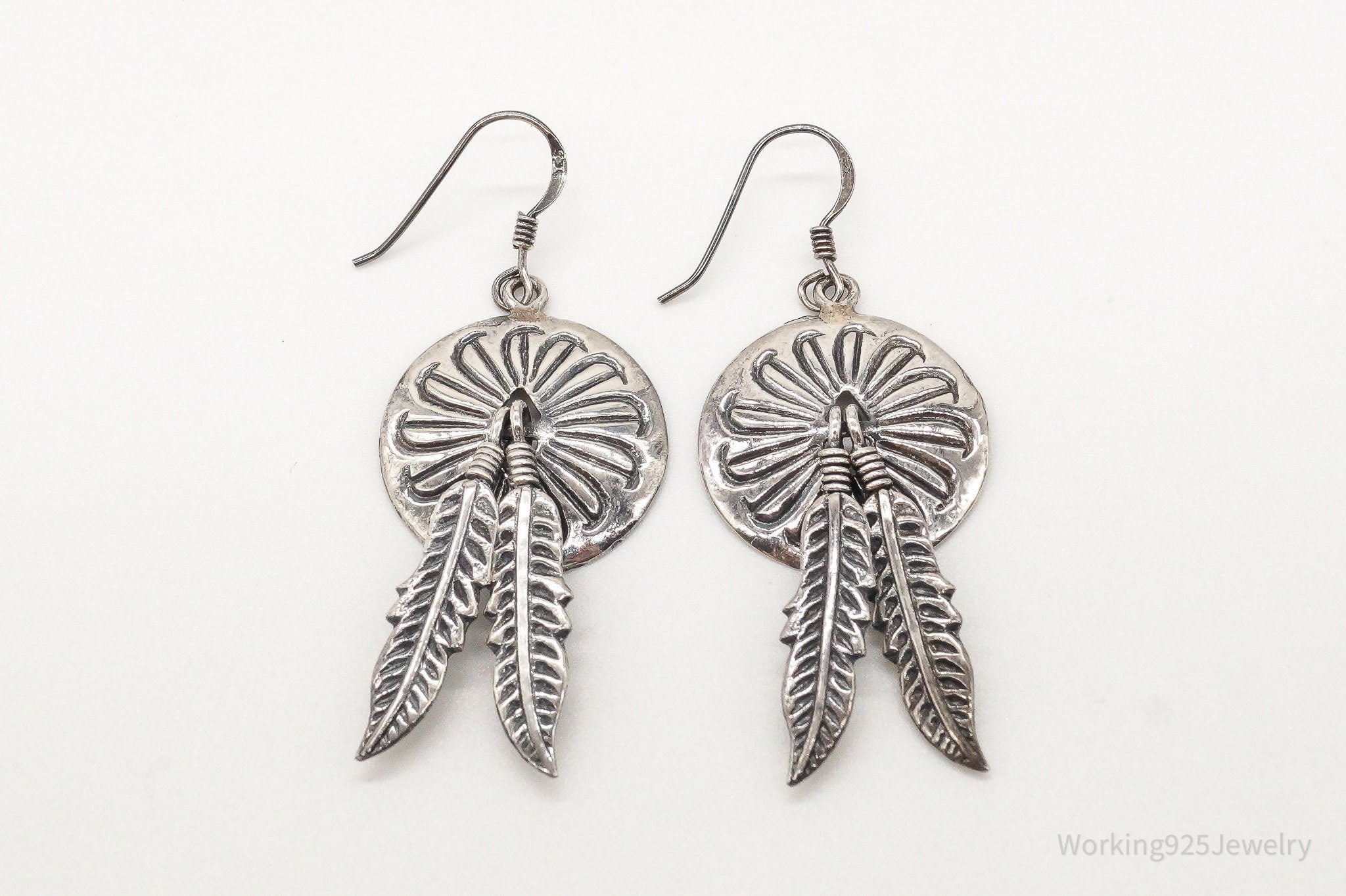 Vintage Southwestern Feather Sterling Silver Earrings