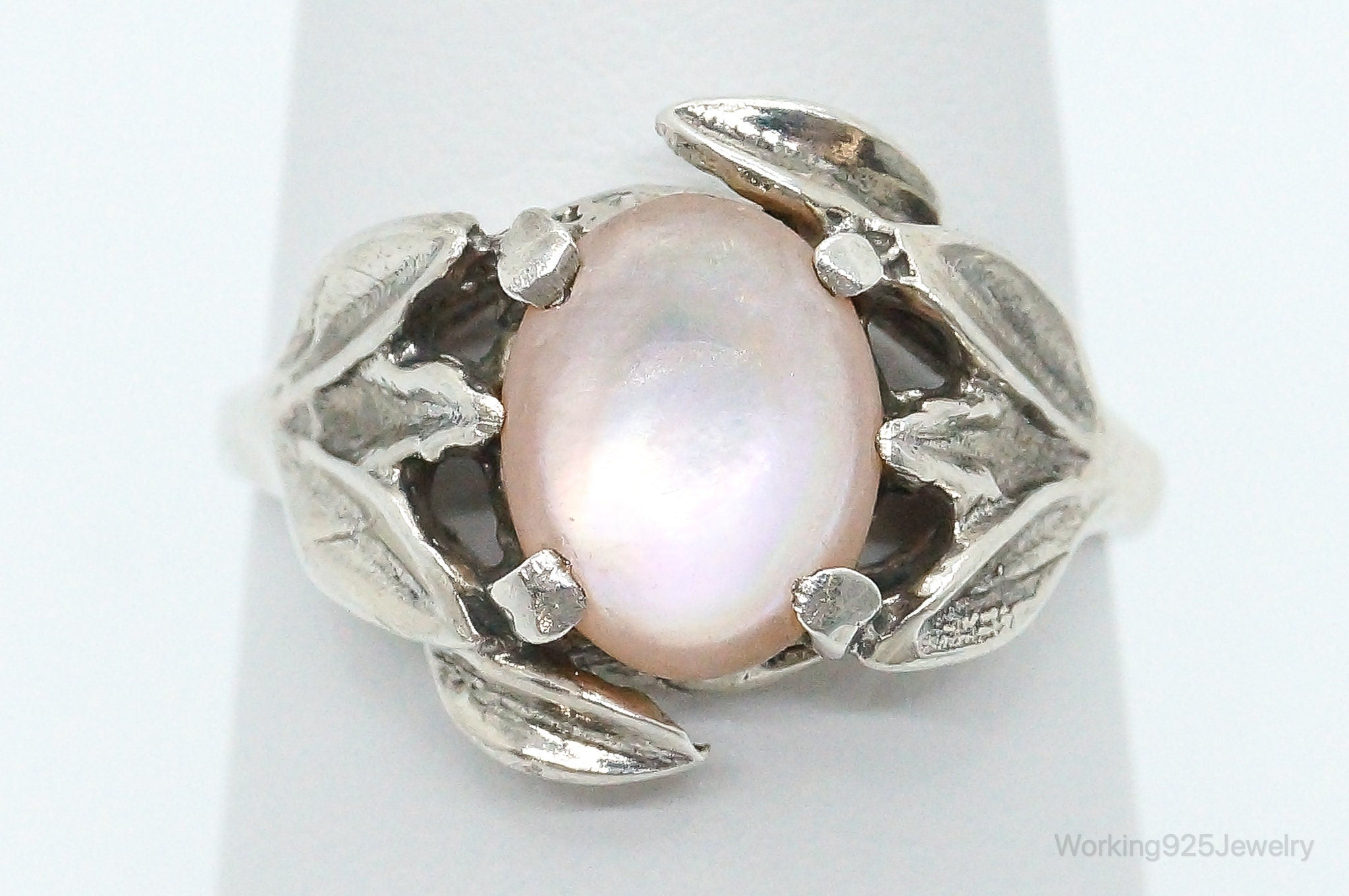 Vintage Pink Mother Of Pearl Sterling Silver Ring - Size 6.25