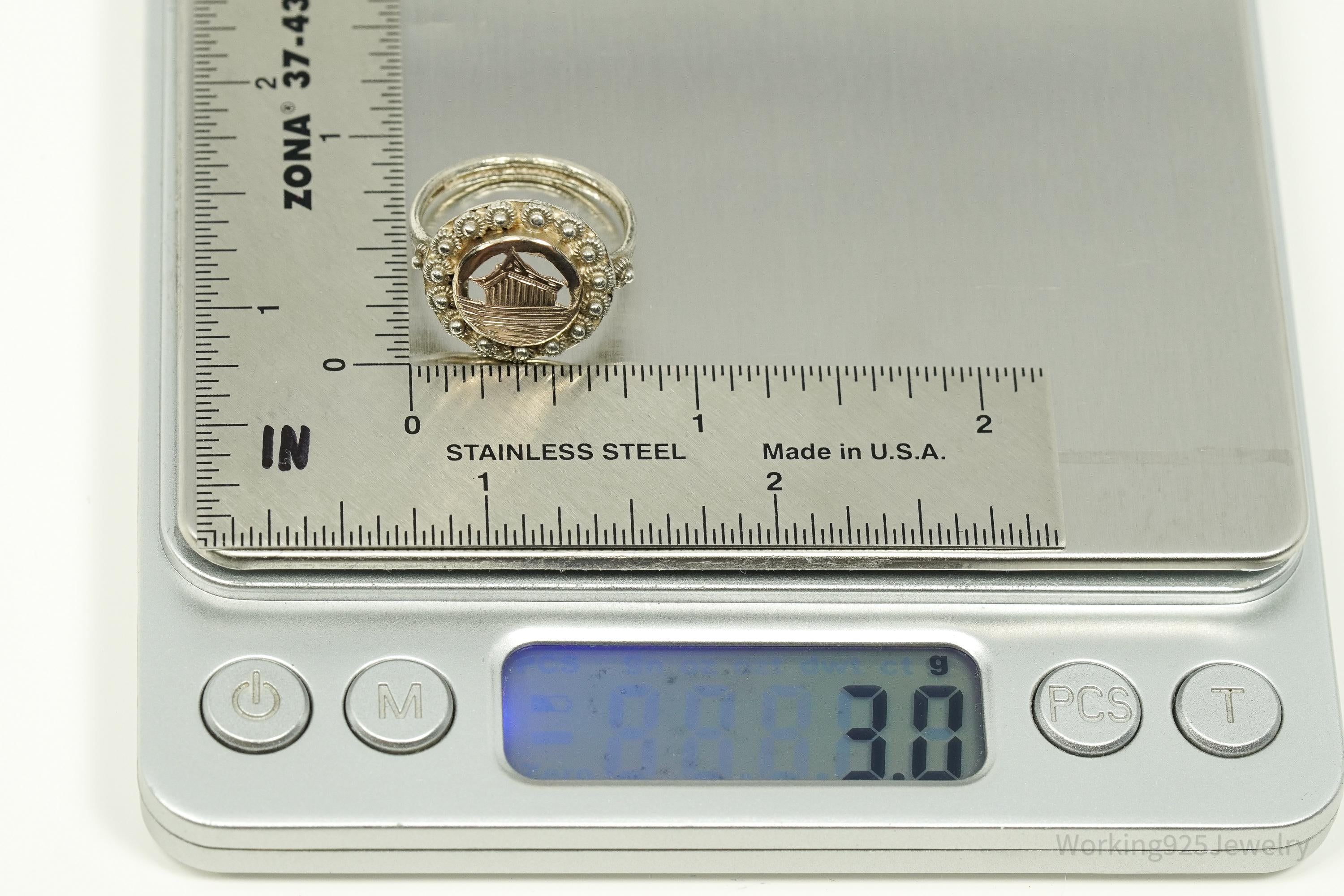 Vintage Cannetille Two Tone Silver Ring - Size 8