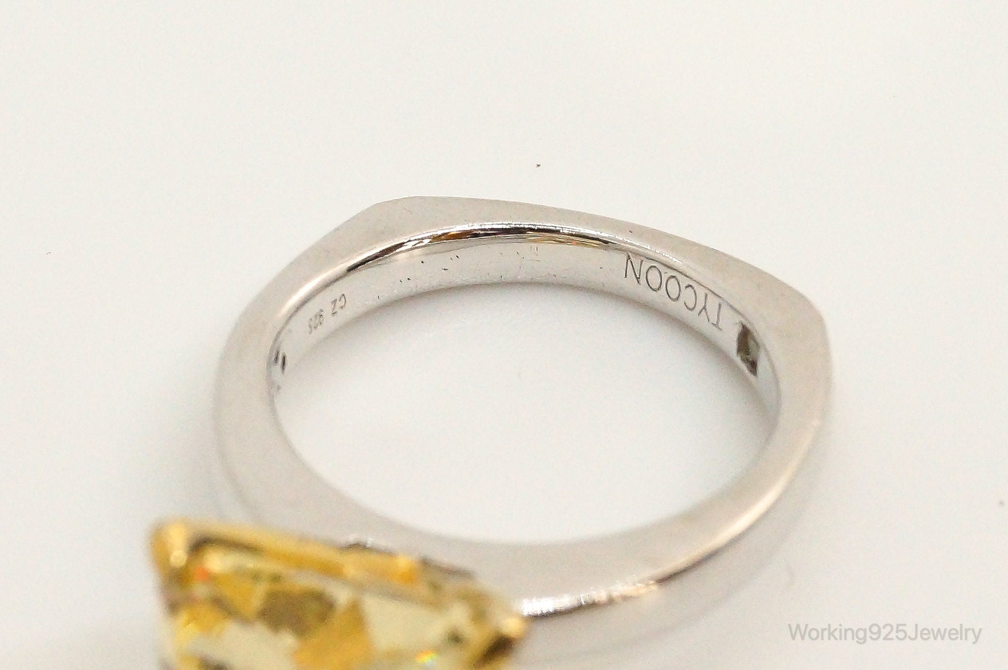 Designer Tycoon Yellow & White Simulated Diamonds Sterling Silver Ring - Size 7