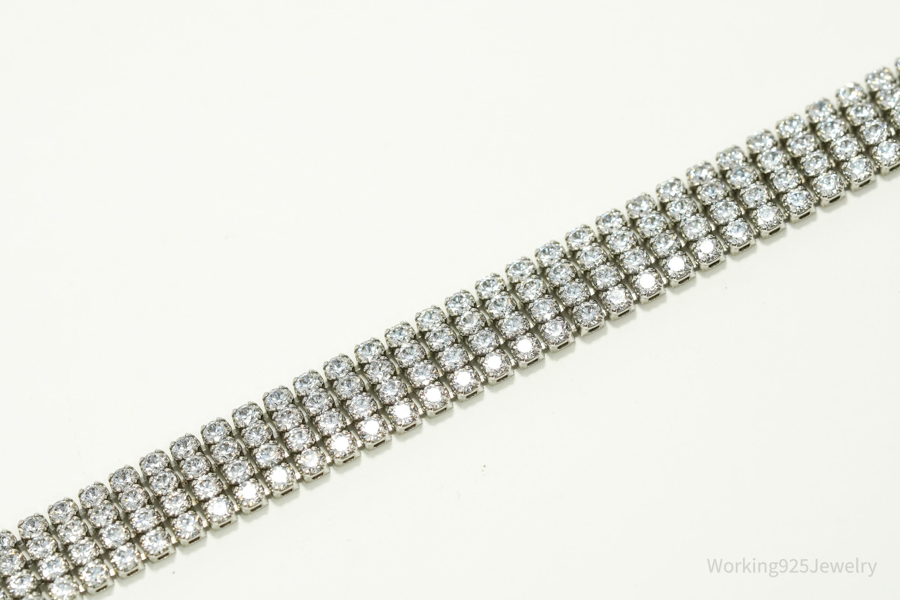 Vintage Cubic Zirconia Sterling Silver Mesh Style Bracelet - 7 1/8"