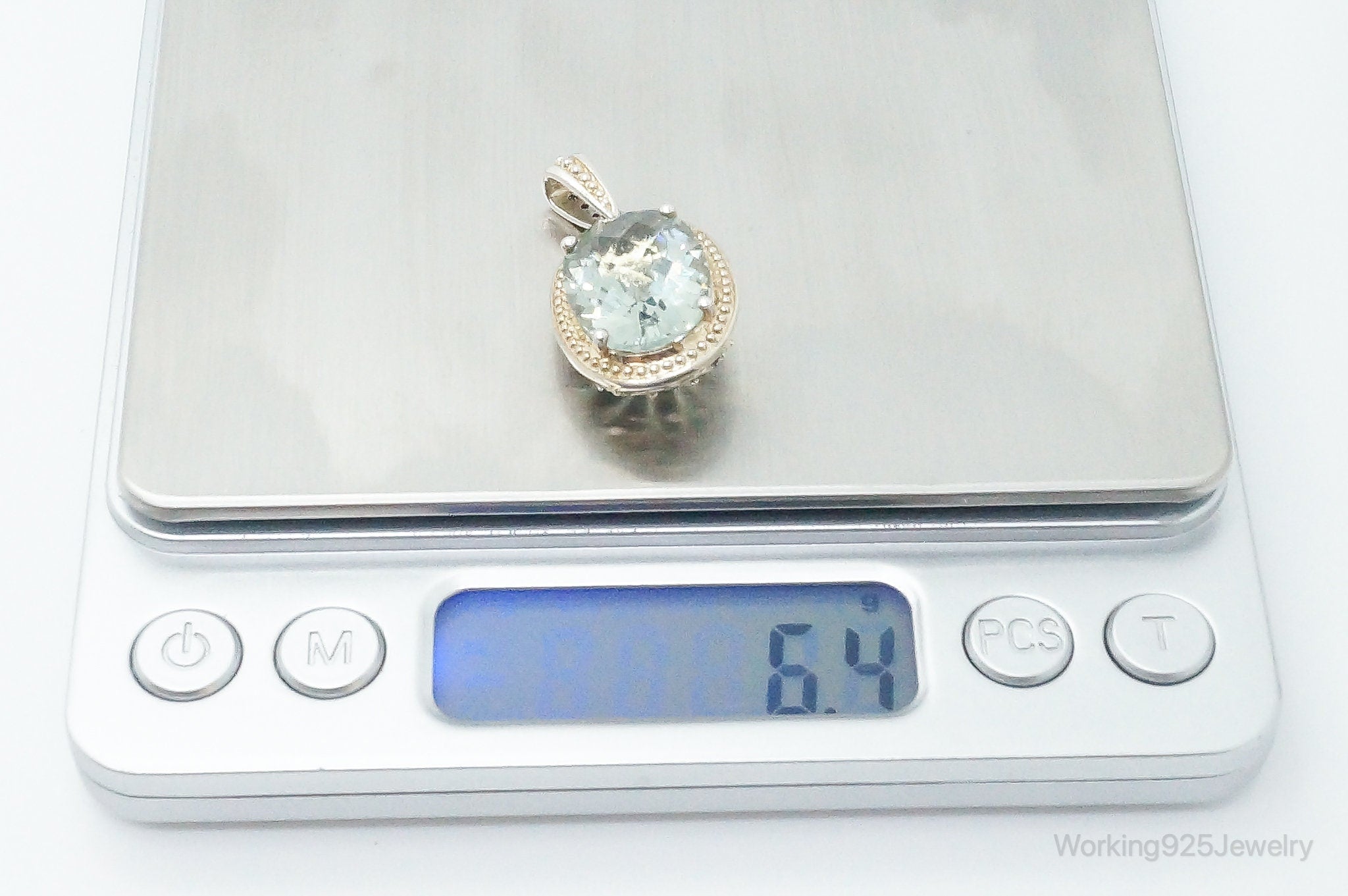 Large Prasiolite Cubic Zirconia Sterling Silver Necklace Pendant