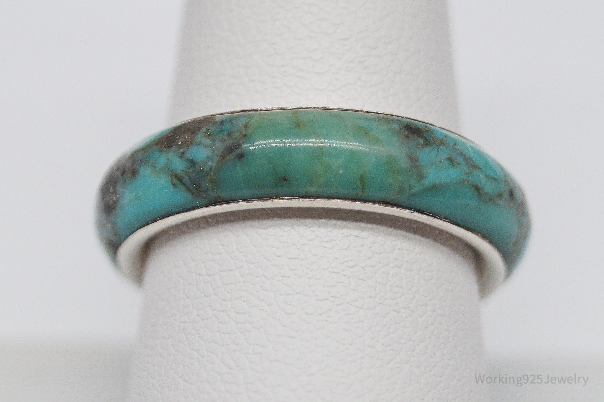 Vintage Turquoise Sterling Silver Band Ring - Size 9