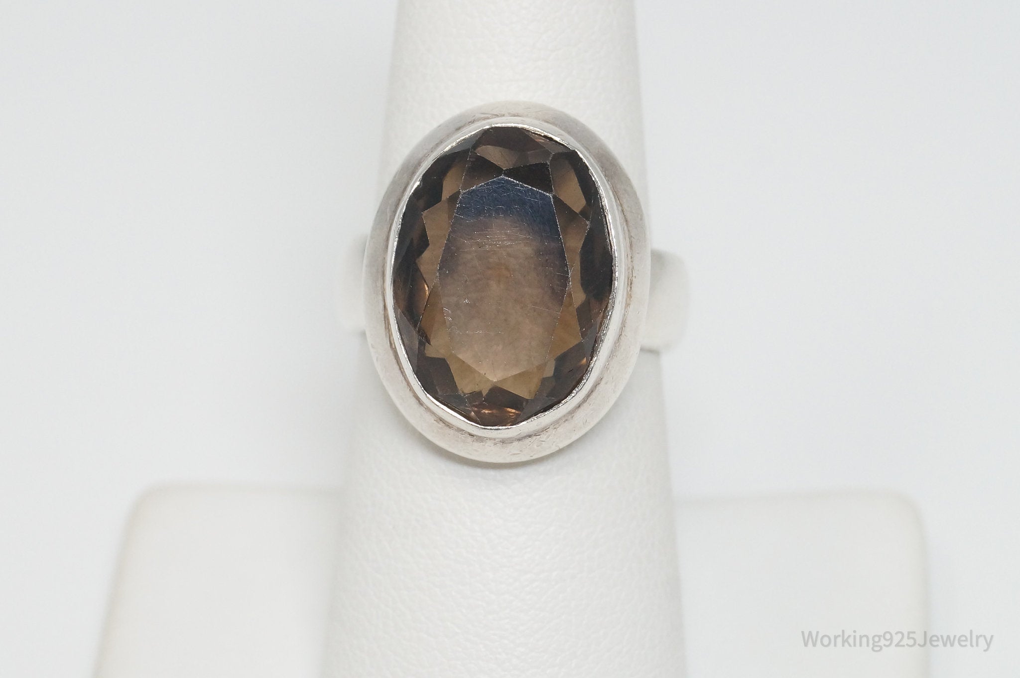 Vintage Large Smoky Topaz Sterling Silver Ring - Size 7.25