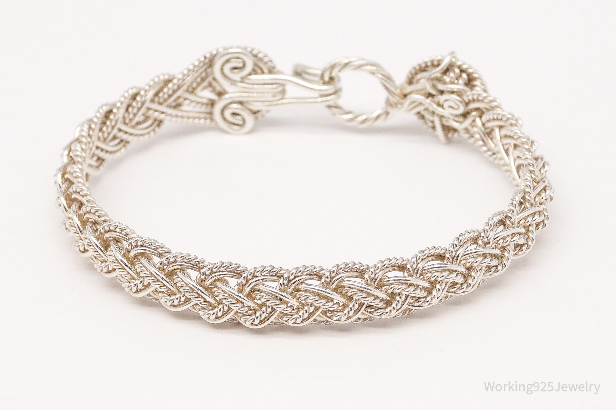 Vintage Intricate Filigree Rope Weave Braid Silver Bracelet - 6 1/16"