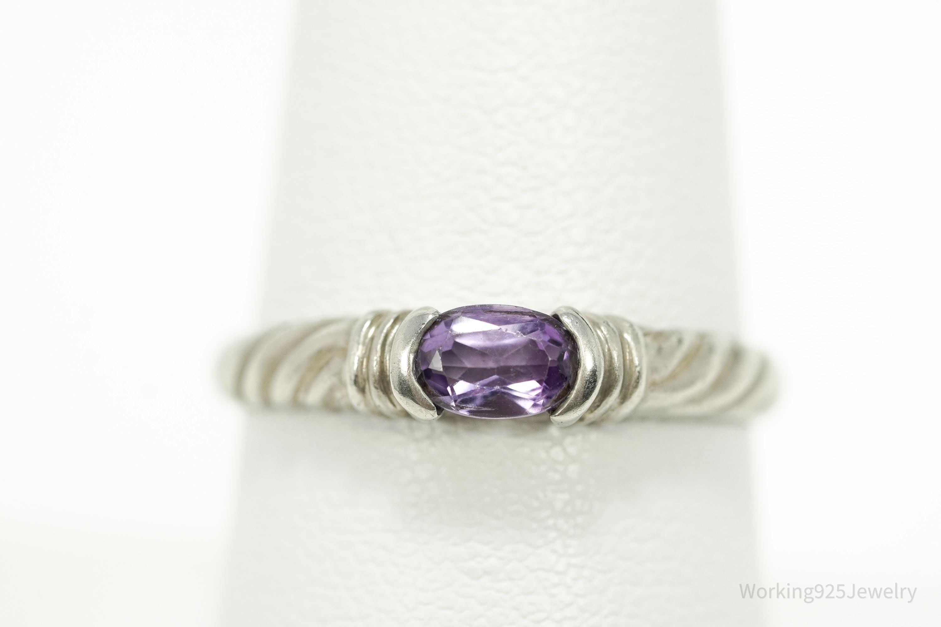 Vintage Amethyst Sterling Silver Ring - Size 7.75