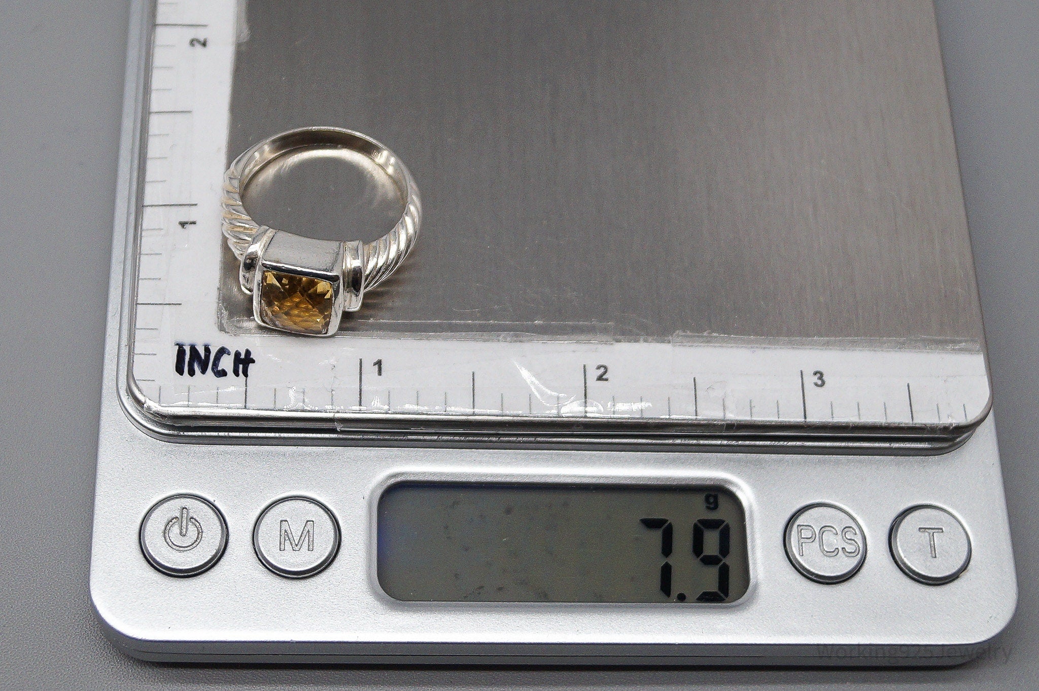 Vintage Citrine Sterling Silver Ring - Size 8.75