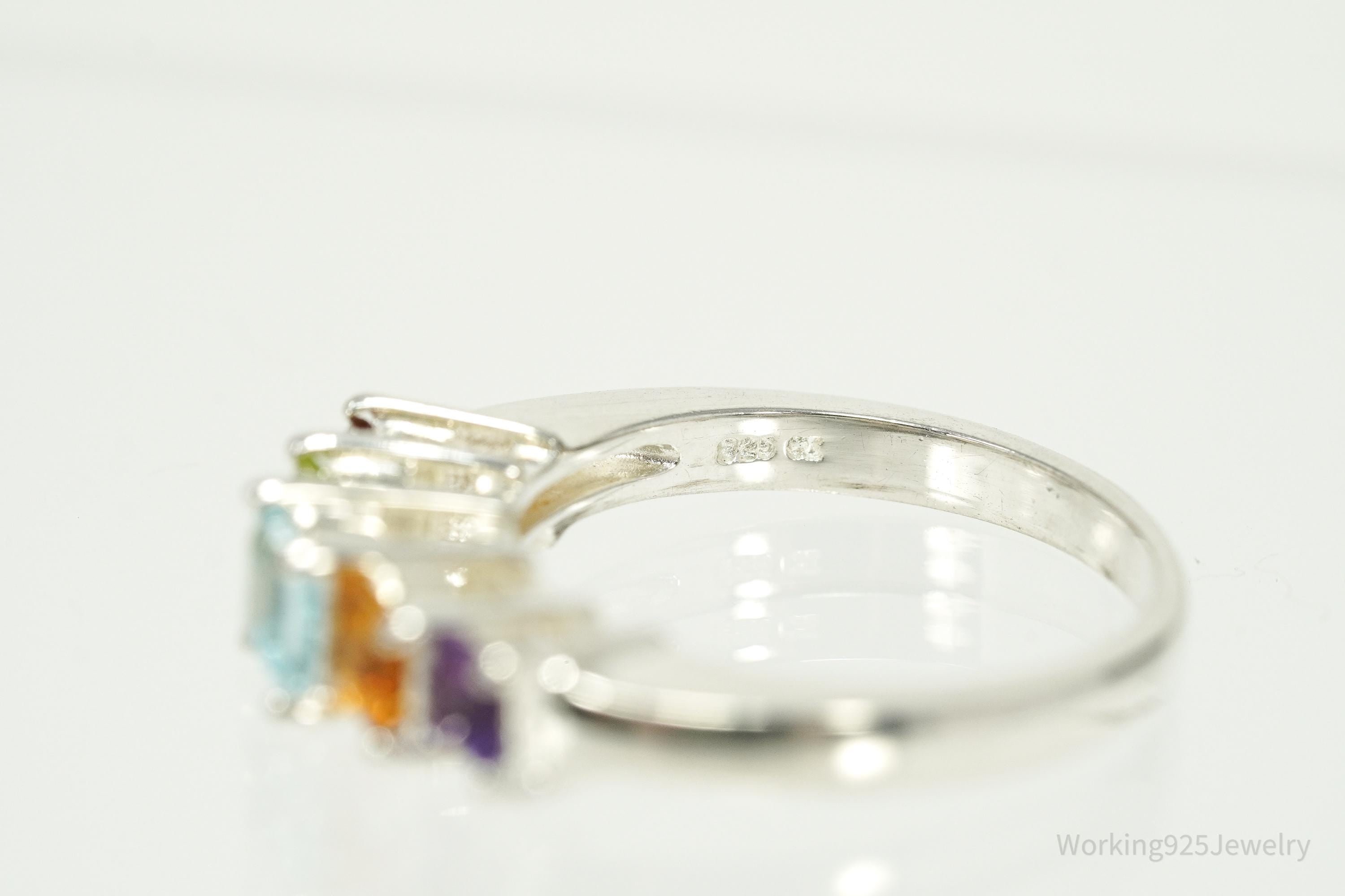 Vintage Rainbow Multi Gemstone Sterling Silver Band Ring – Size 7