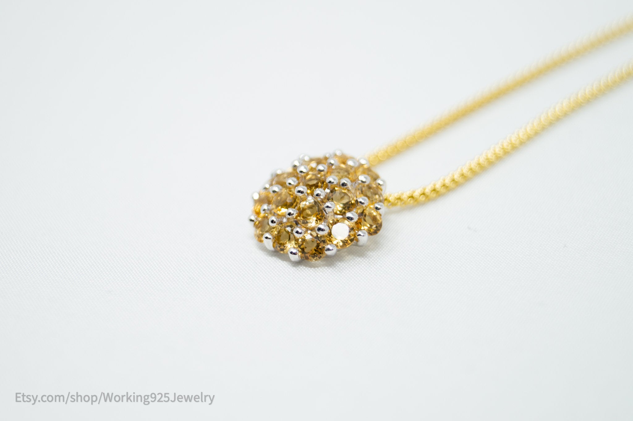 Vintage Art Deco Citrine Accented Gold Vermeil Sterling Silver Necklace