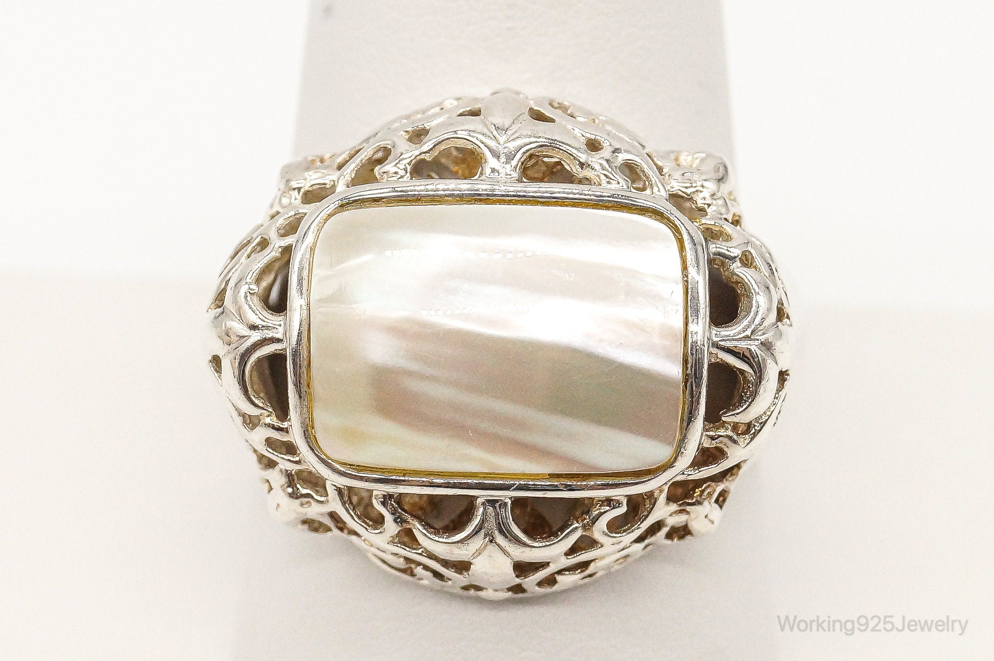 Vintage Large Pearl Sterling Silver Ring - Size 10