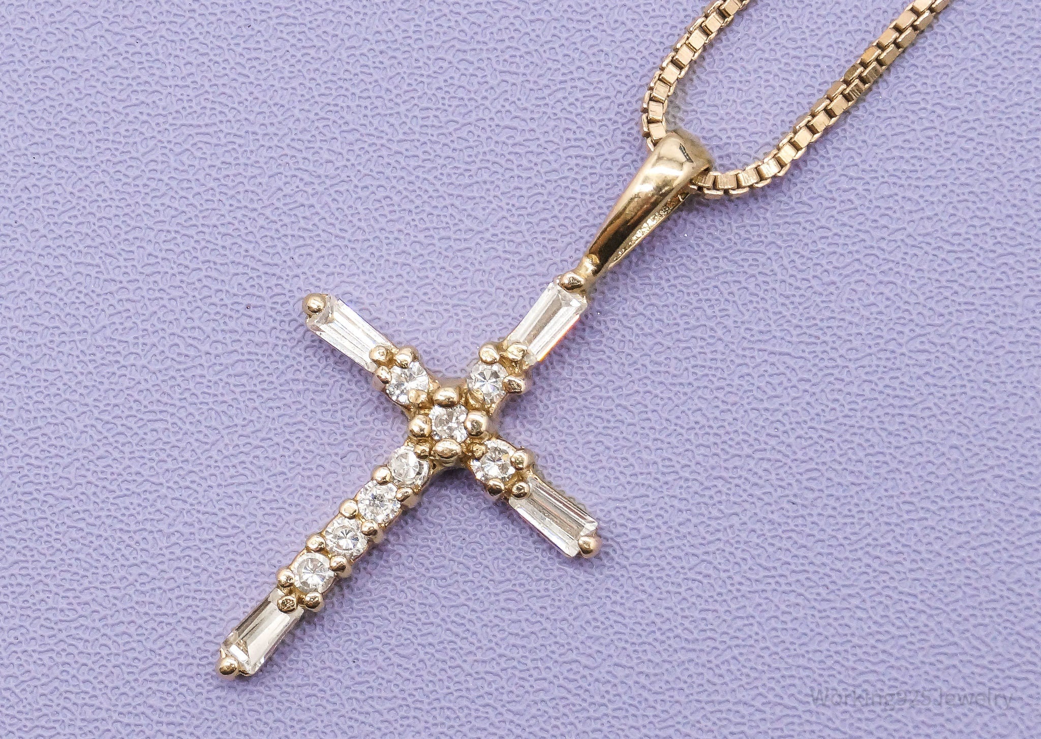 VTG Ross Simons Cubic Zirconia Cross Gold Over Sterling Silver Necklace 18"