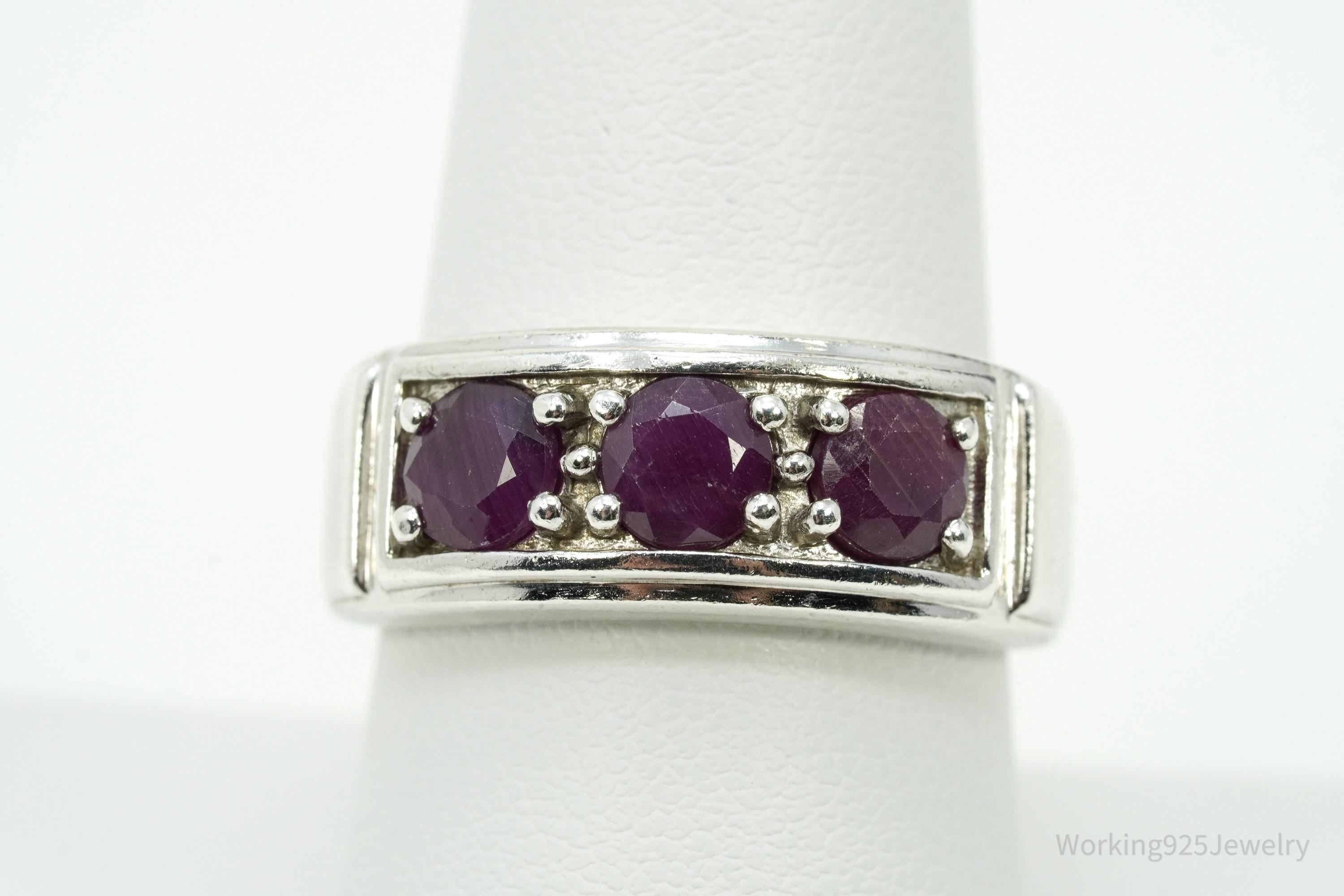 Vintage Ruby Sterling Silver Ring - Size 8.75