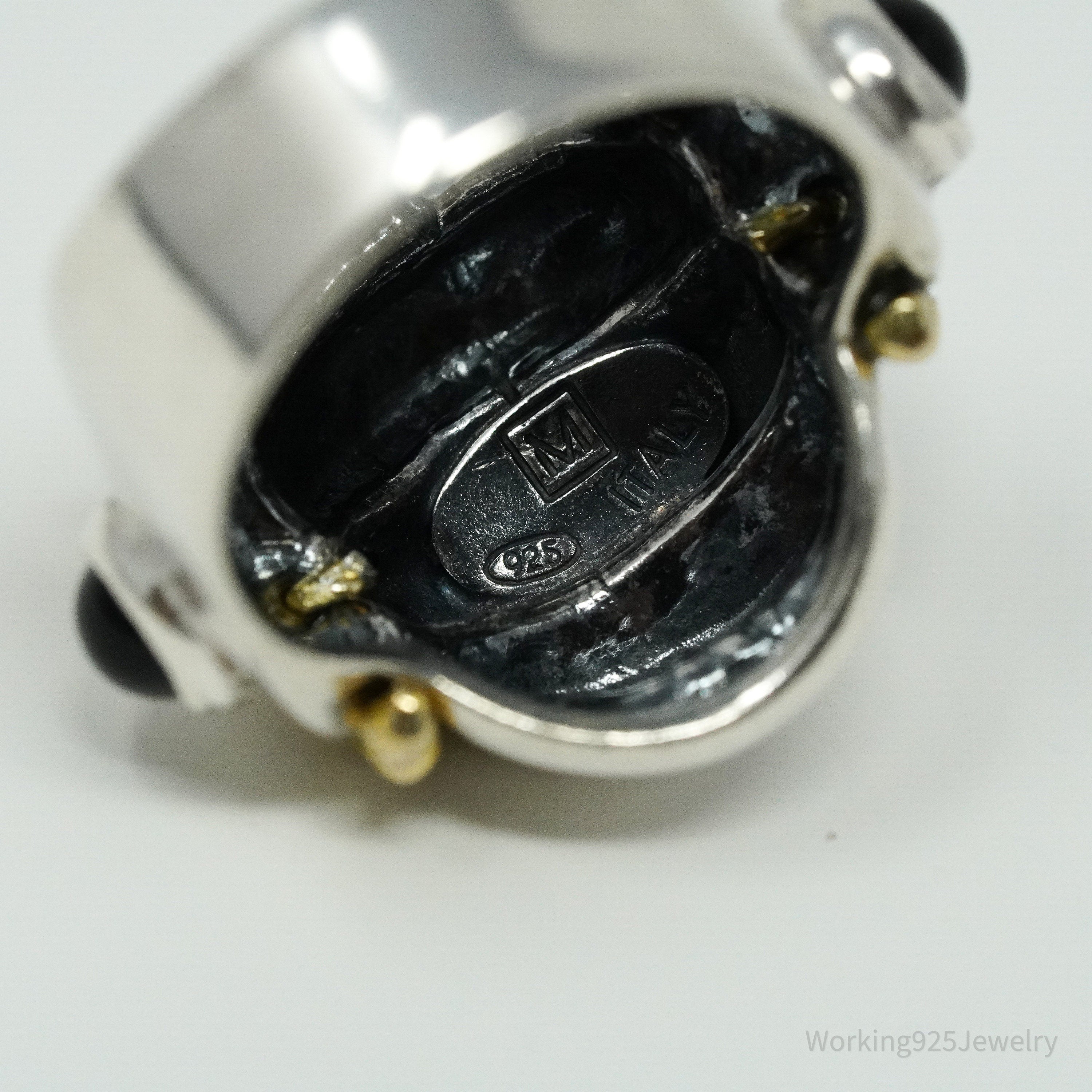 Vintage Italian Black Onyx Gold Vermeil Sterling Silver Ring - Size 6.5