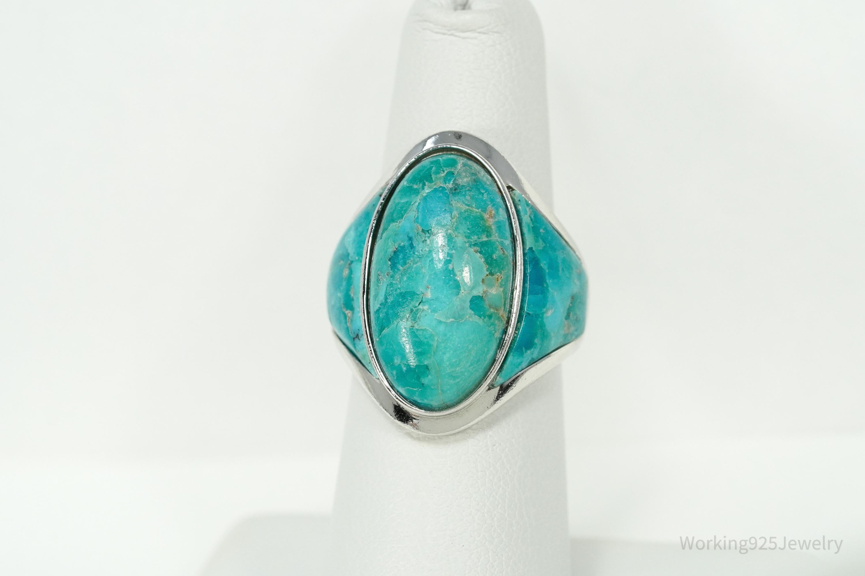 Large Turquoise Rhodium Over Sterling Silver Ring - Size 6