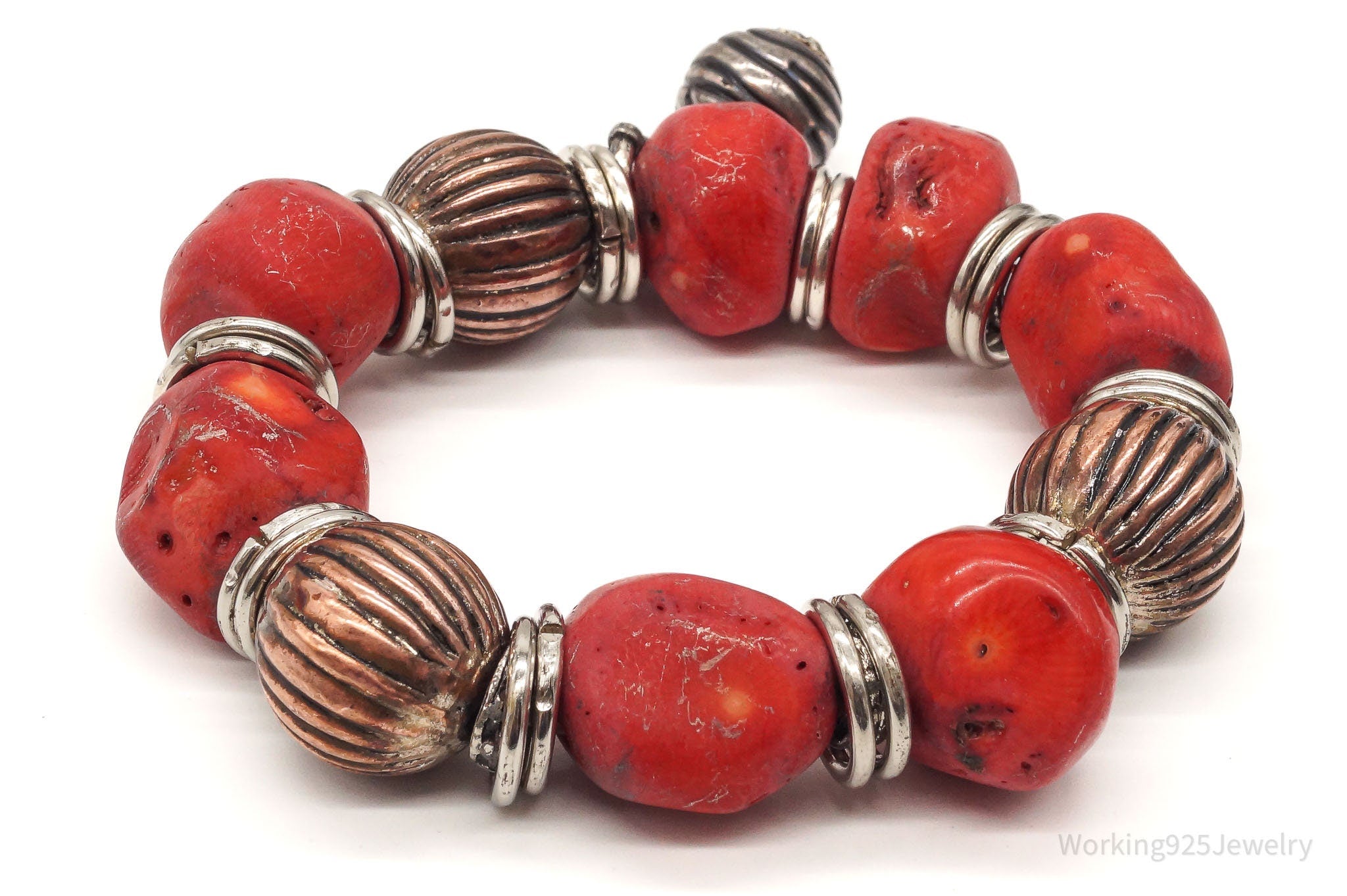 Vintage Chunky Coral Bead Elastic Bracelet