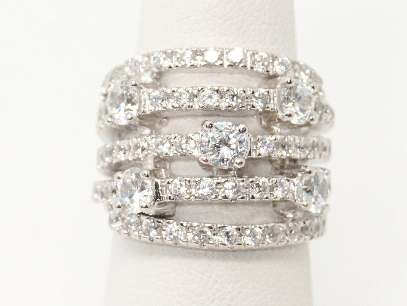 Vintage Designer Cubic Zirconia Statement Ring Sterling Silver - SZ 6.25