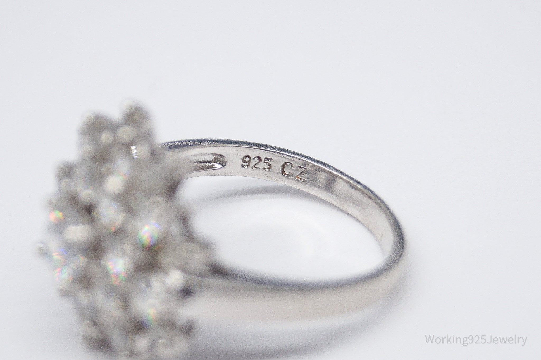 Vintage Ballerina Cluster Cubic Zirconia Sterling Silver Ring - Size 7.25