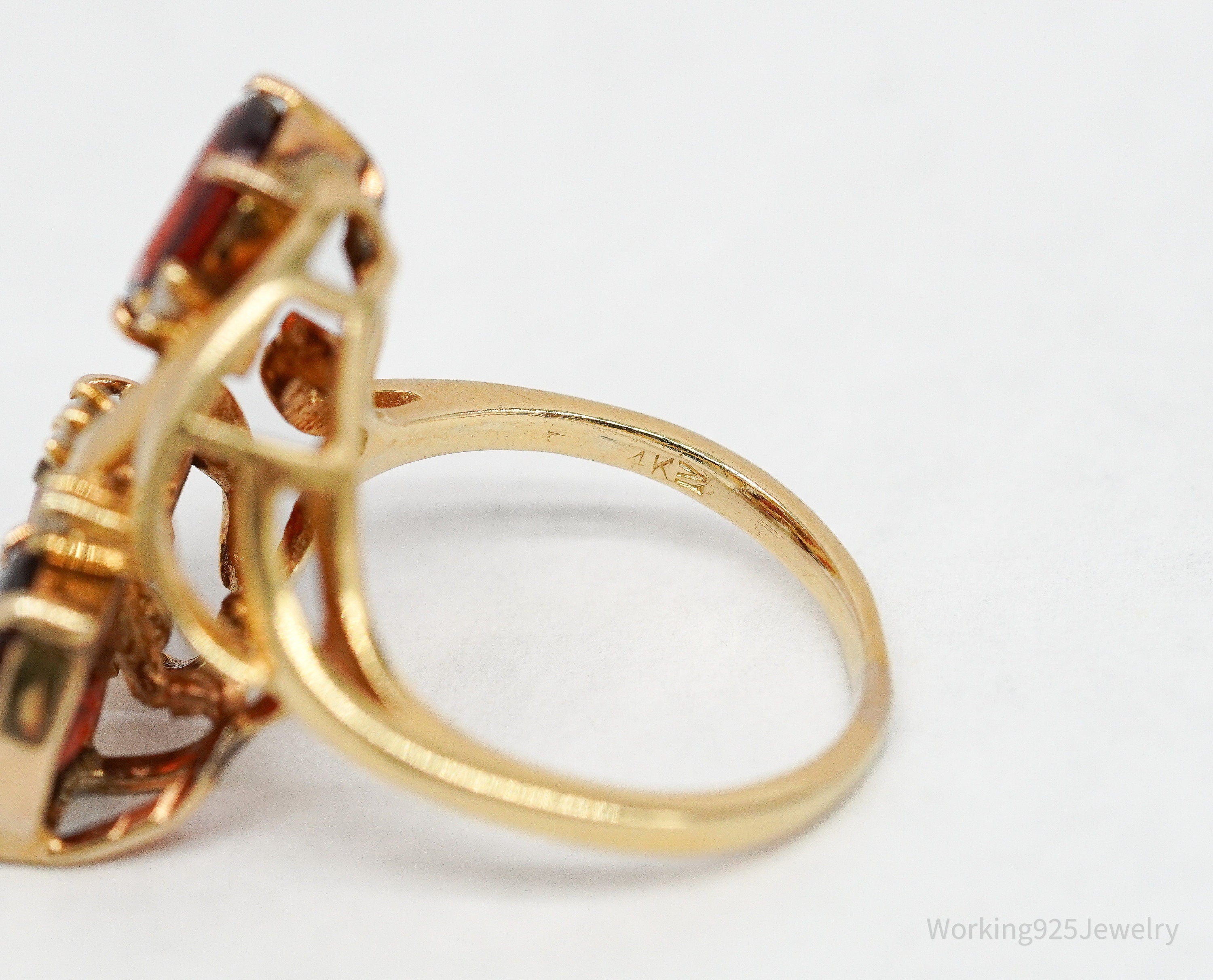14K Yellow Gold, Diamond, & Spessartine Garnet Ring - Size 8.25