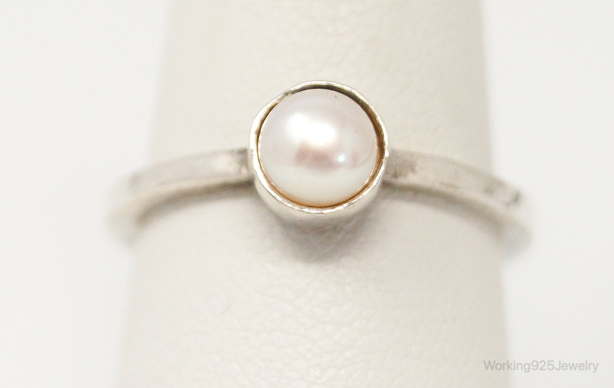 Vintage Pearl Sterling Silver Stacker Ring - Size 7.75