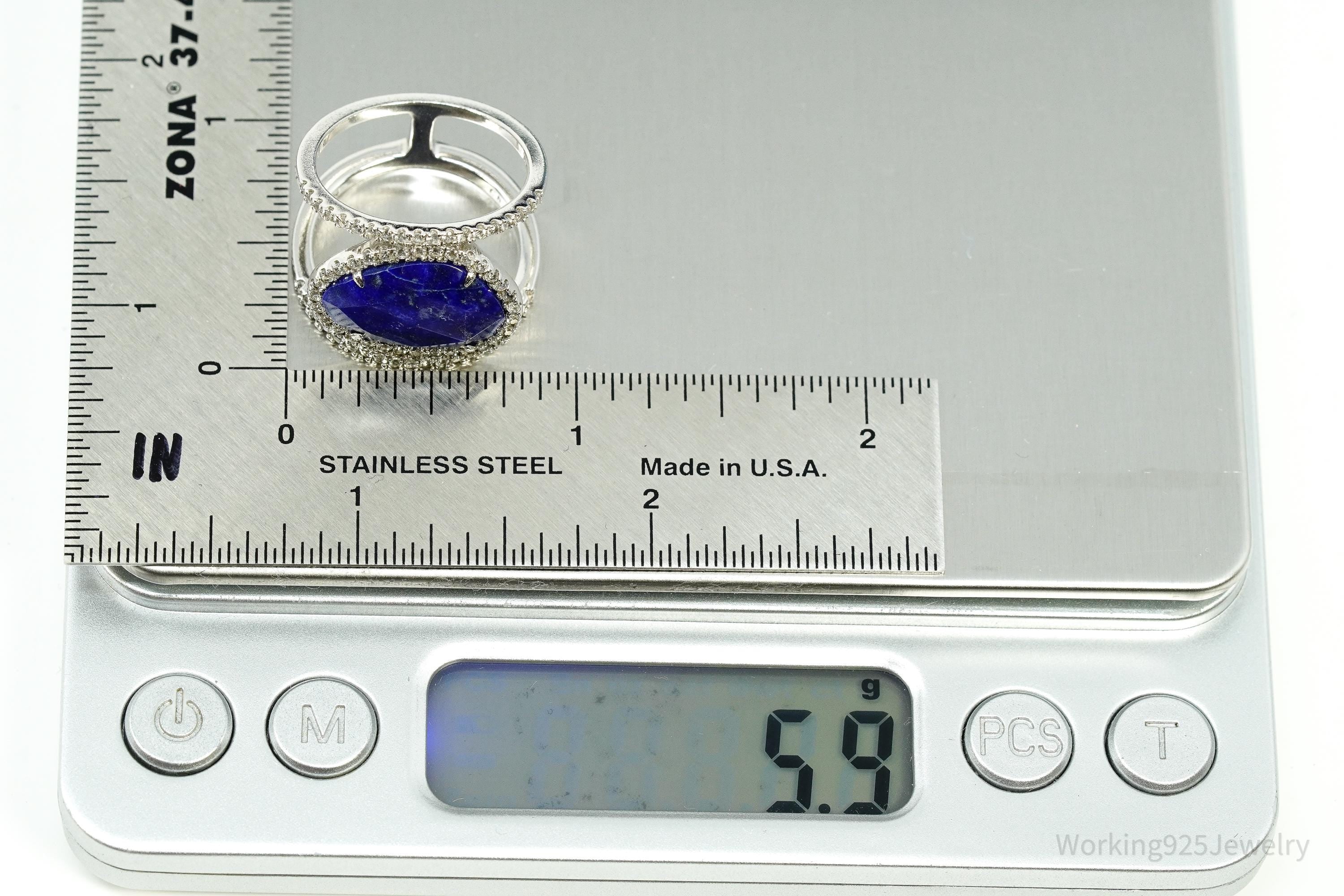 Vintage JCM Lapis Lazuli & Cubic Zirconia Sterling Silver Ring - Size 8