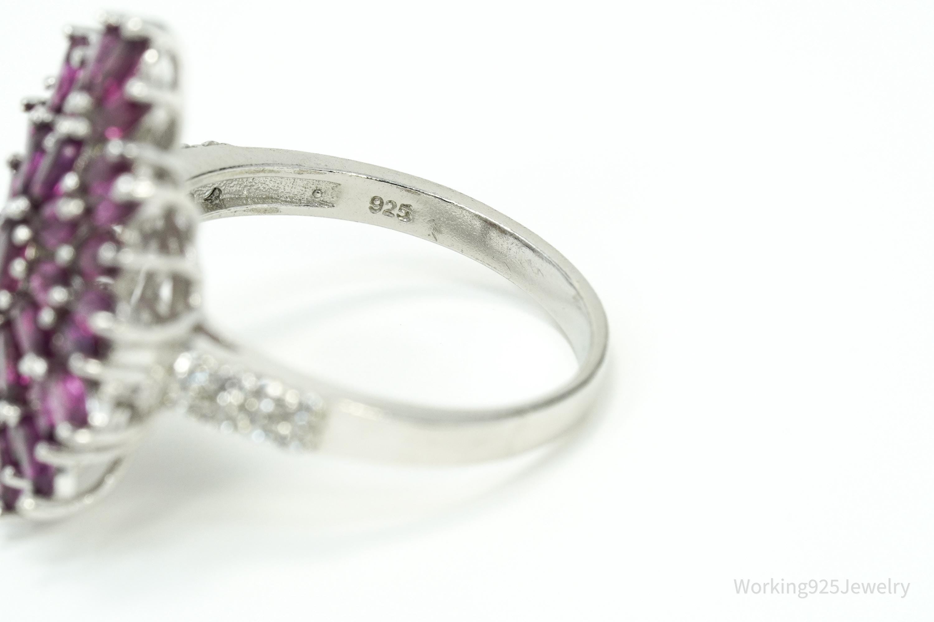 Rhodolite Garnet & White Zircon Sterling Silver Ring - Size 10.25