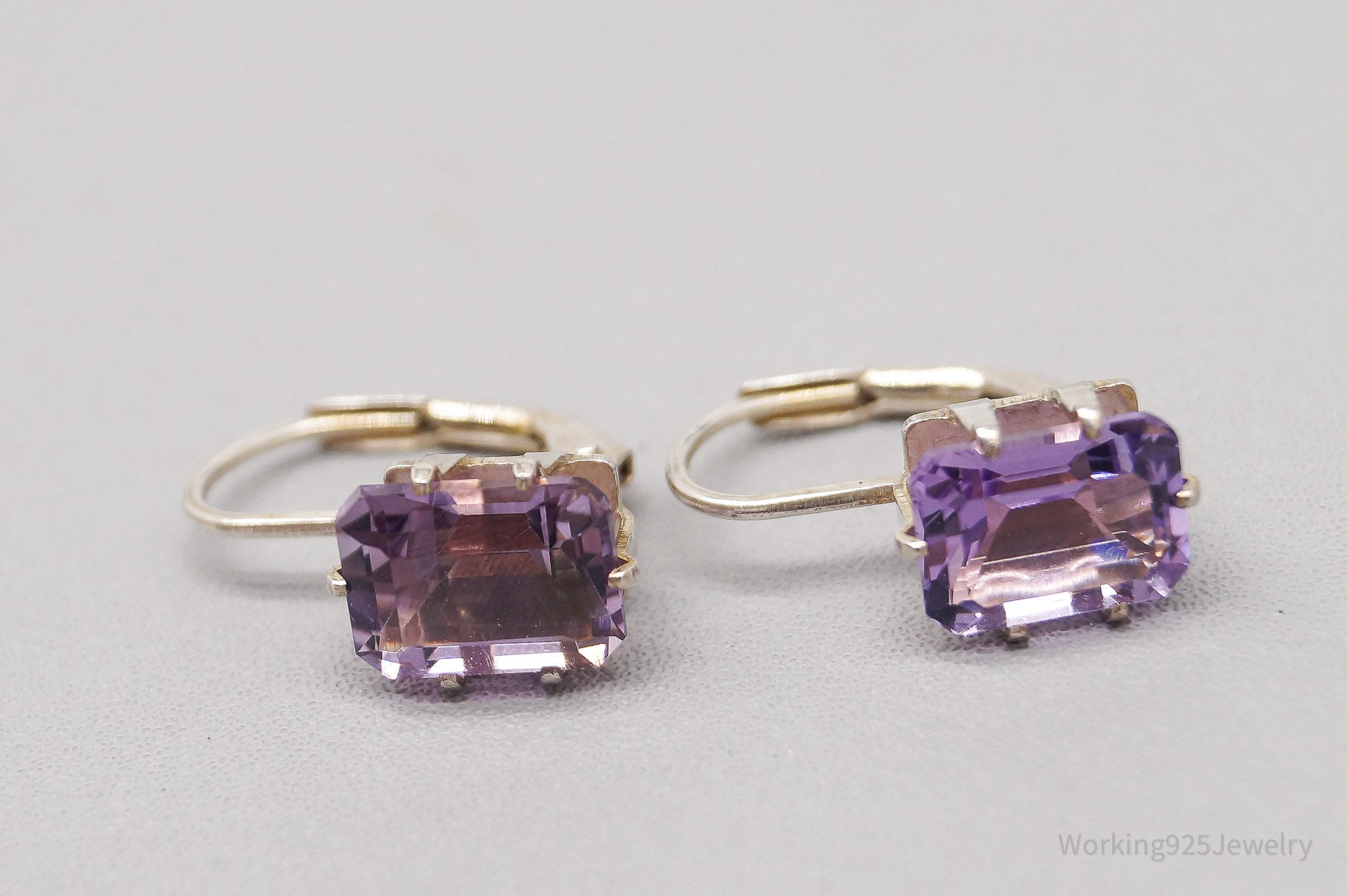 Vintage Amethyst Dangle Sterling Silver Earrings