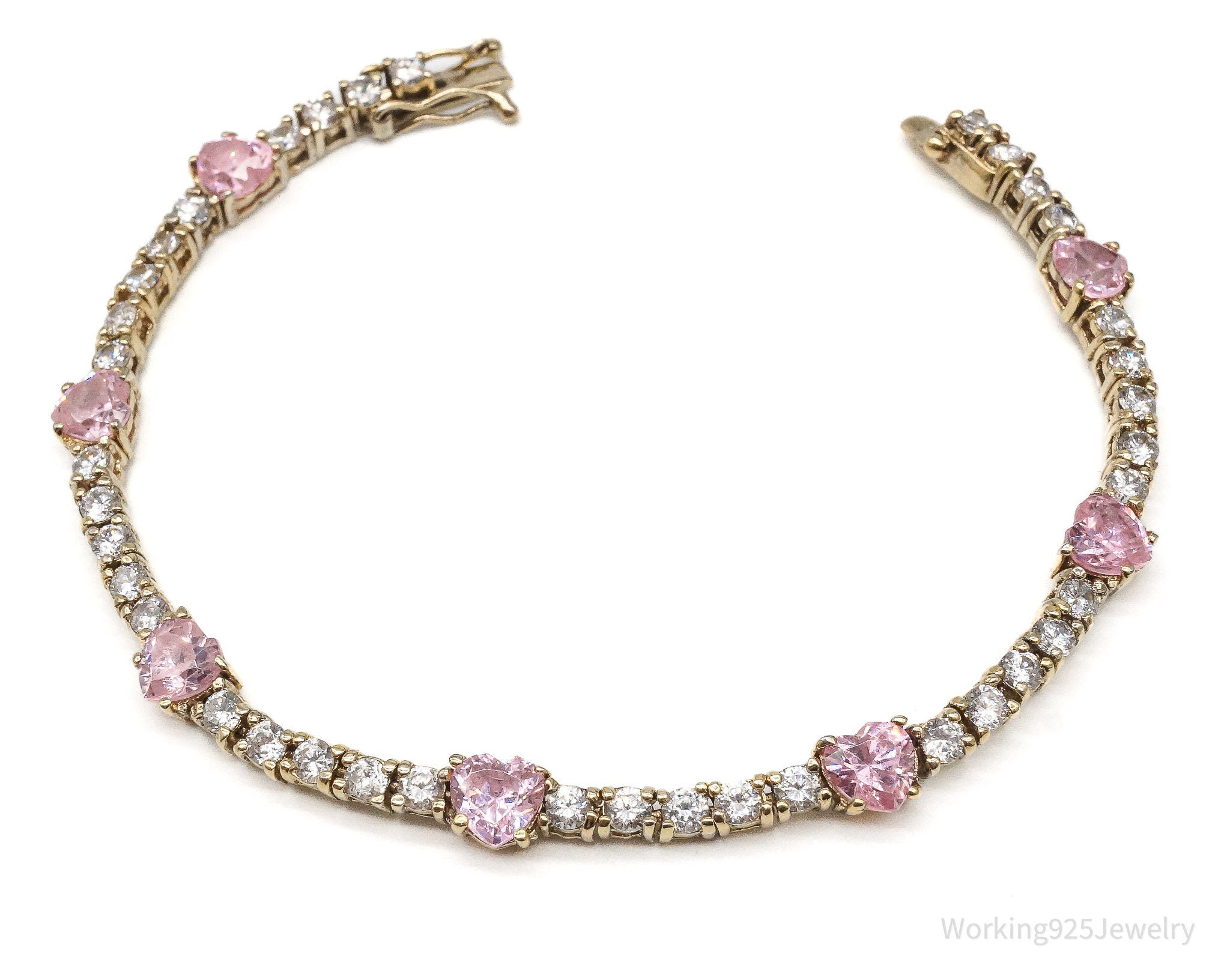 Vintage Pink & White Cubic Zirconia Gold Vermeil Sterling Silver Bracelet