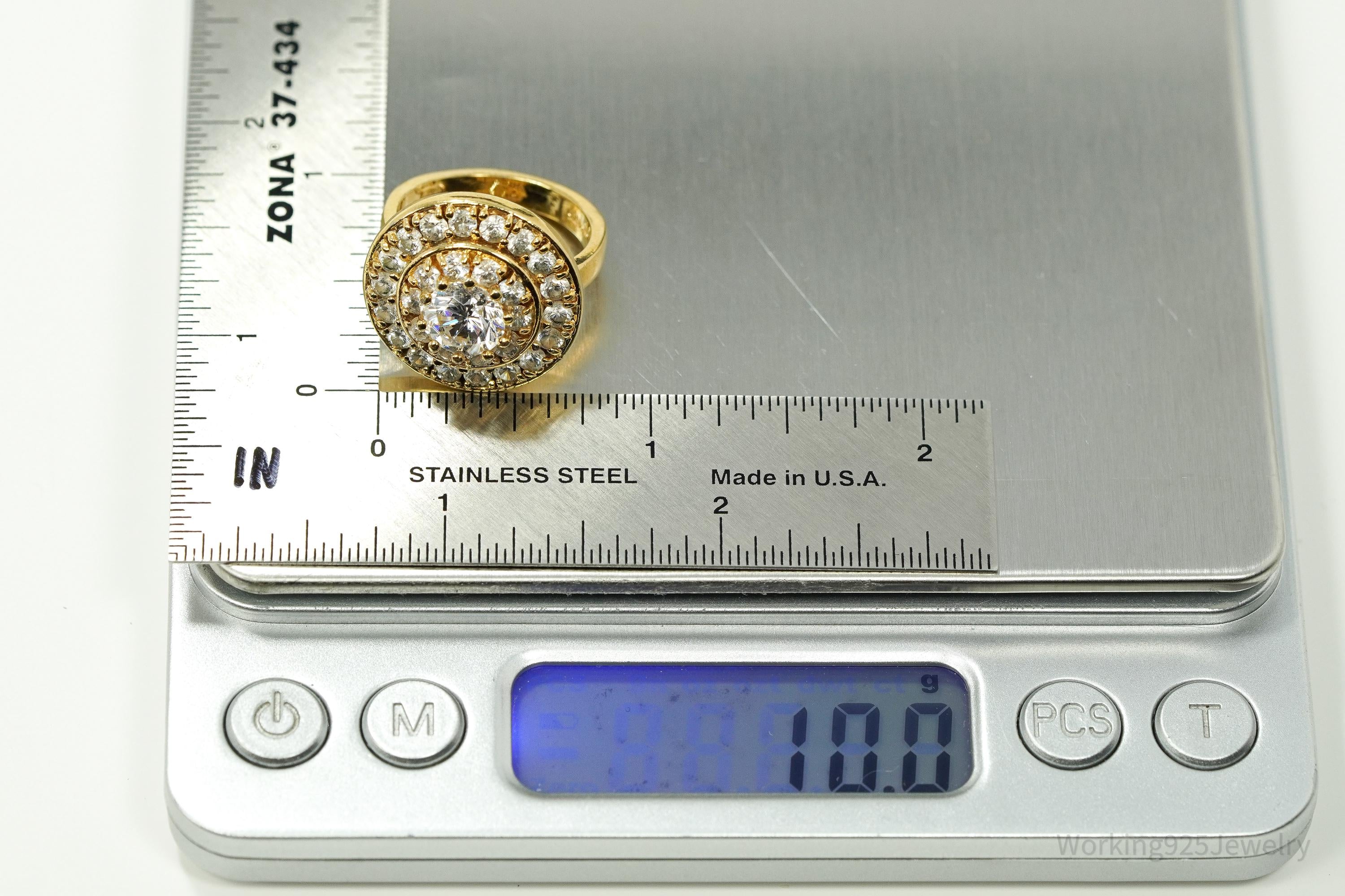 Vintage Farrah Fawcett Gold Vermeil Cubic Zirconia Sterling Silver Ring - Size 7.5