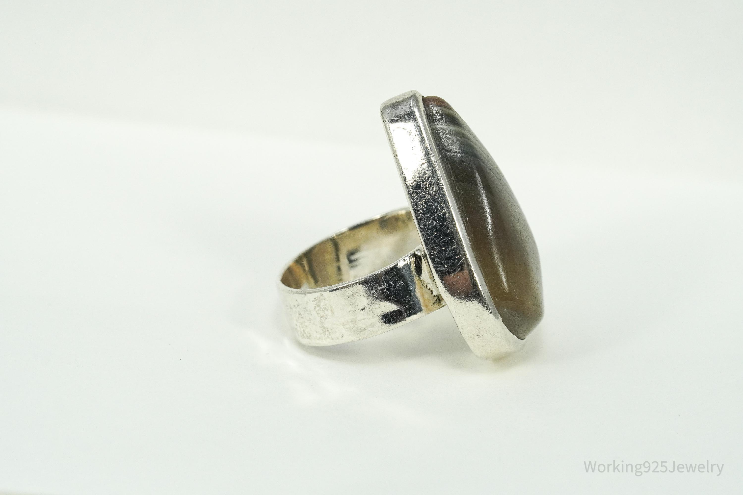 Vintage Large Lace Agate Sterling Silver Ring - Size 6.25