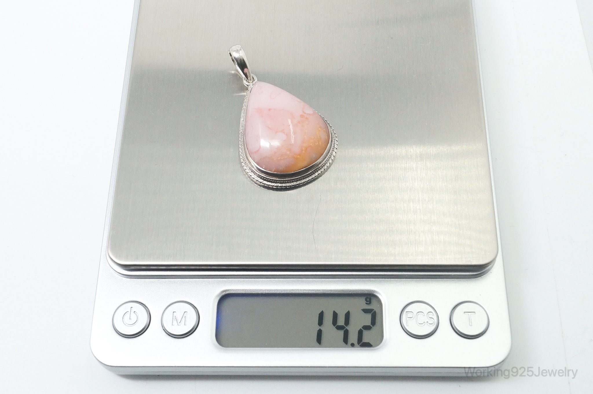 Vintage Large Pink Agate Sterling Silver Southwestern Necklace Pendant